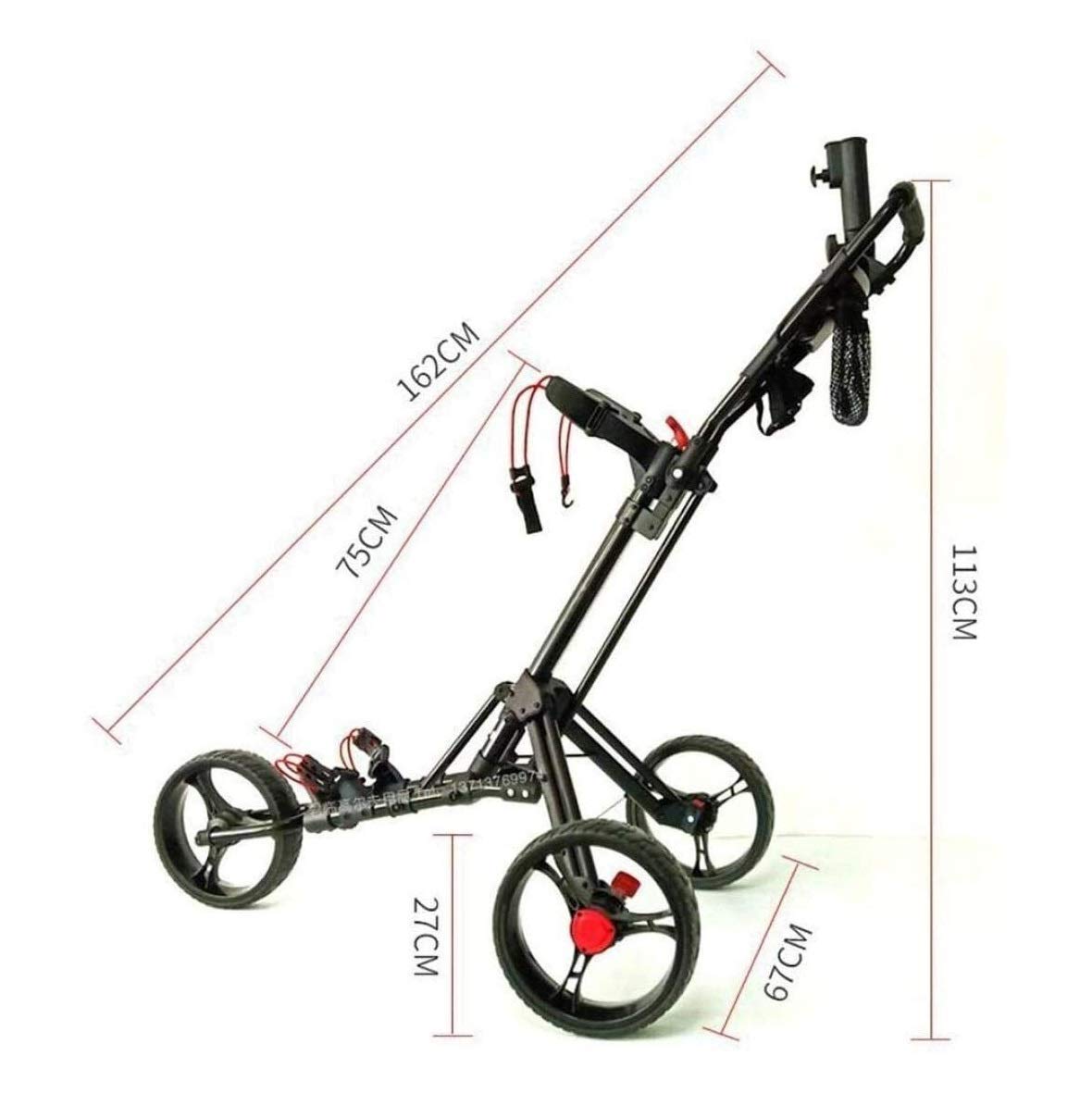 Foldable 3-Wheel Golf Push Cart with Umbrella Stand, Scorecard Holder & Drink Holder - Lightweight Aluminum Golf Trolley for Men & Women | Perfect for Golf Courses, Driving Range & Outdoor Sports