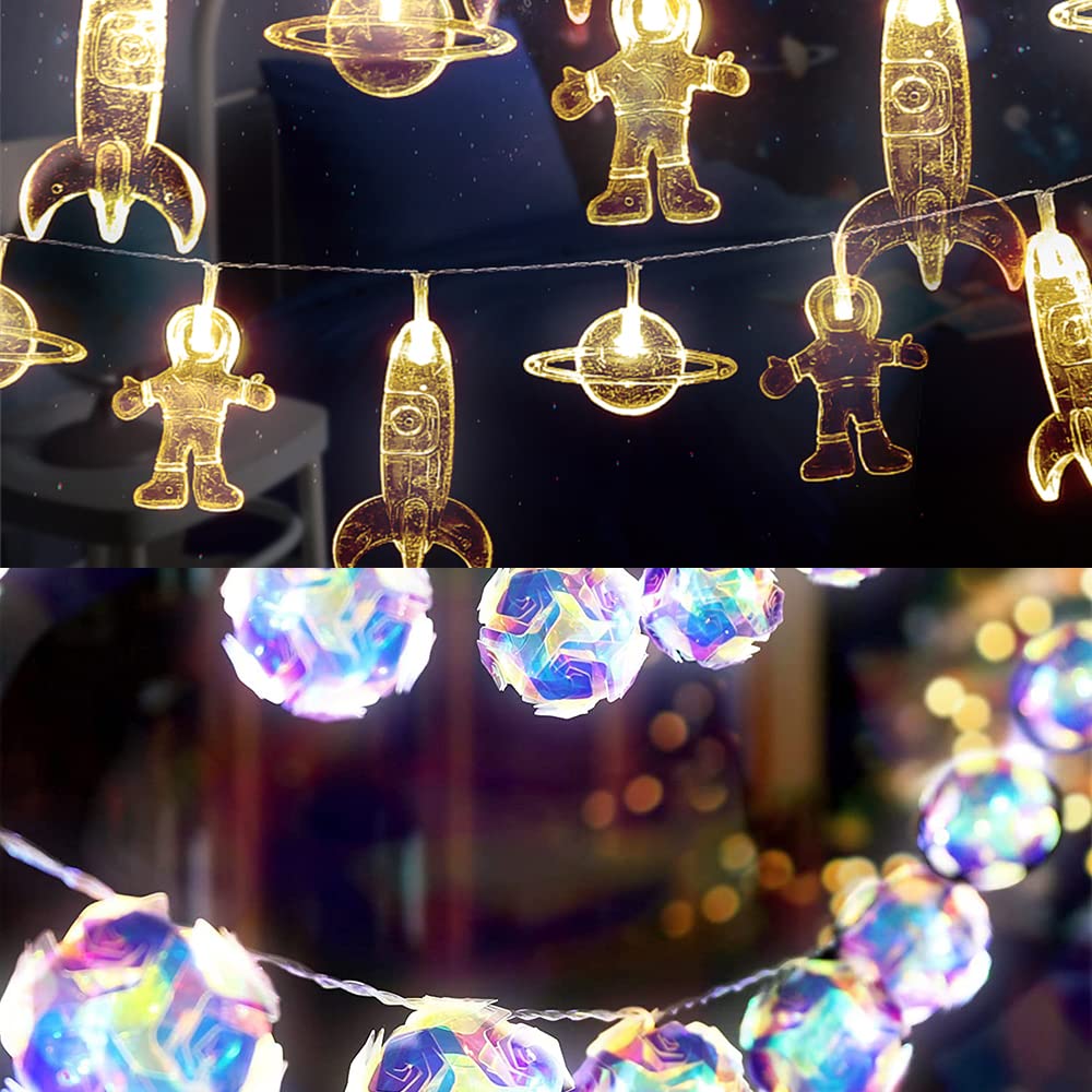AceList 20 LED Astronaut String Lights & Disco Ball Mirror Fairy Lights for Kids Room Decor, Nursery, Birthday Party, Christmas, Wedding, Garden, Patio - Perfect for Space Themed Bedroom and Outdoor Holiday Decorations