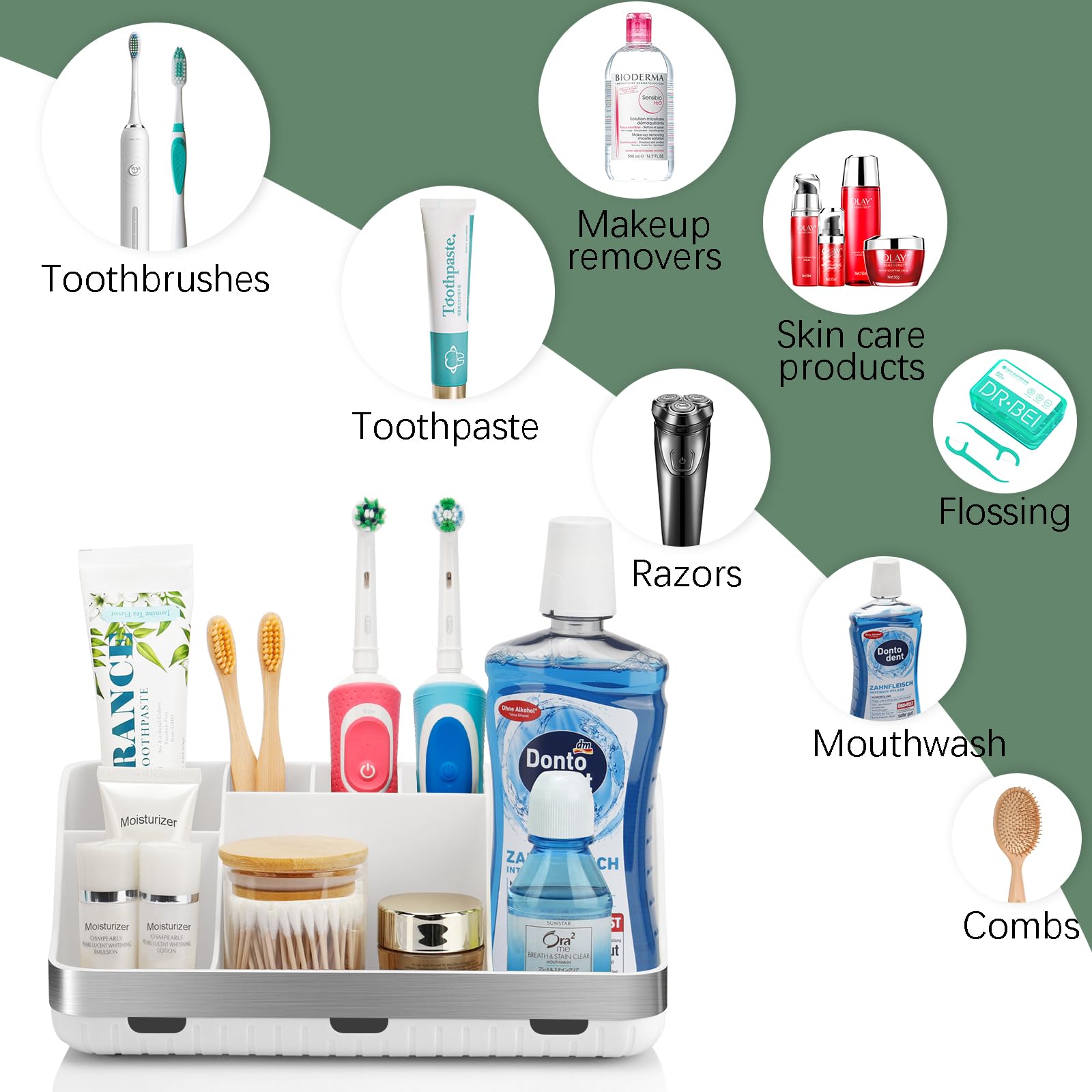 Silver Toothbrush Holder - 7 Slot Bathroom Organizer for Kids & Electric Toothbrushes | Countertop Storage Solution