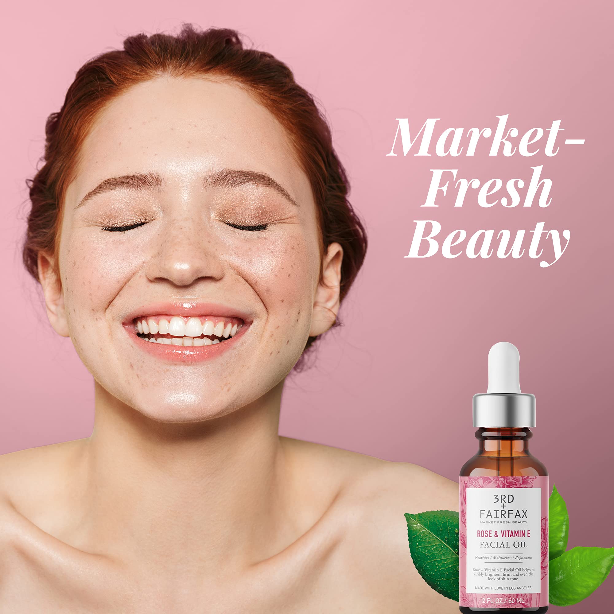Rose & Vitamin E Facial Oil - 2oz | Hydrating & Anti-Aging Face Oil for Dry Skin | Perfect for Night Routine & Glowing Skin Care