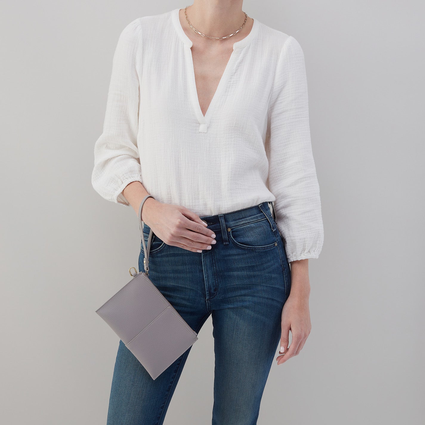 Vida Small Pouch in Micro Pebbled Leather - Morning Dove Grey | Compact Crossbody Bag for Women | Perfect for Everyday Essentials, Travel & Work Accessories