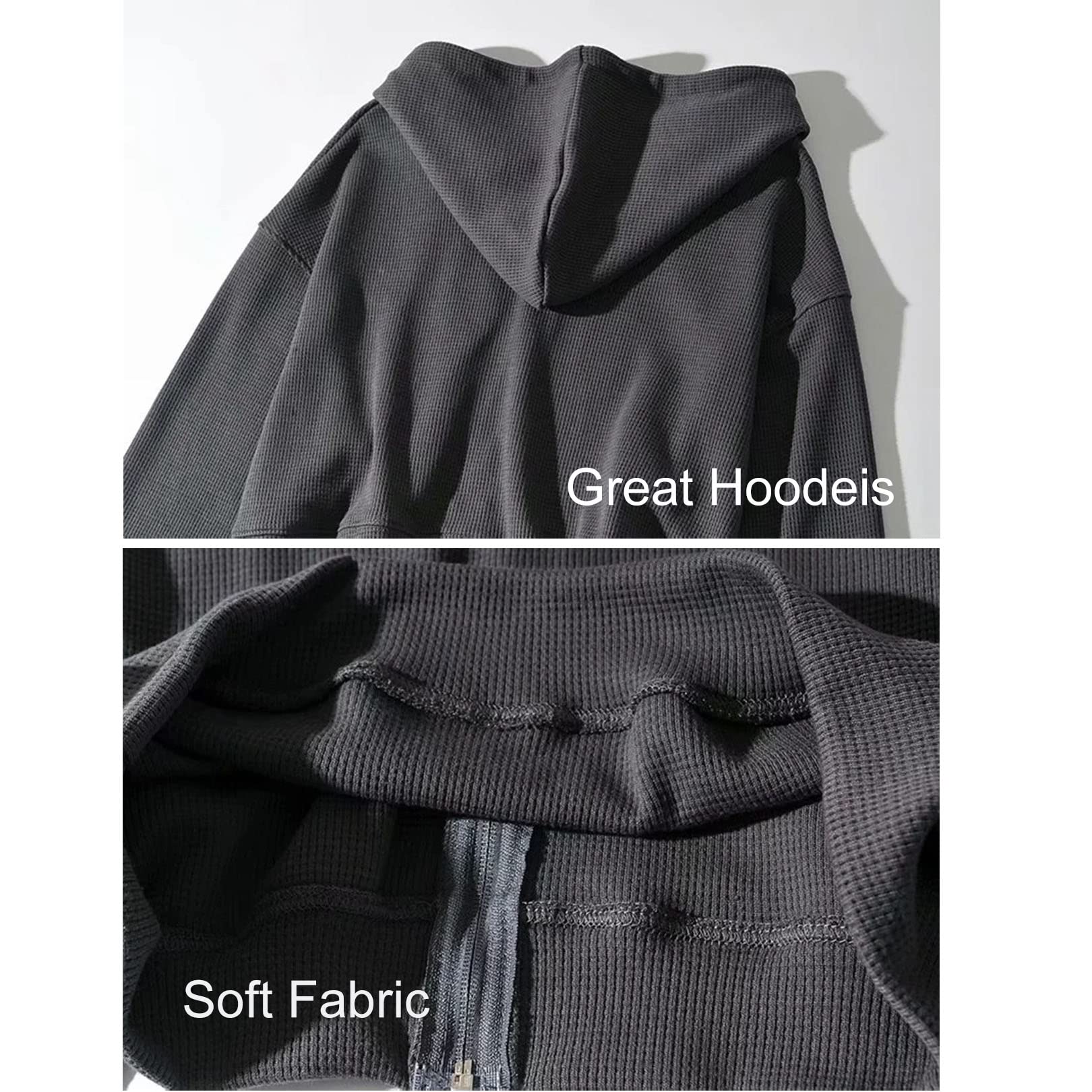 Flygo Women's Vintage Waffle Knit Cropped Zip Up Hoodie - Long Sleeve Sweatshirt Jacket with Hood for Casual Outfits, Loungewear & Street Style Fashion