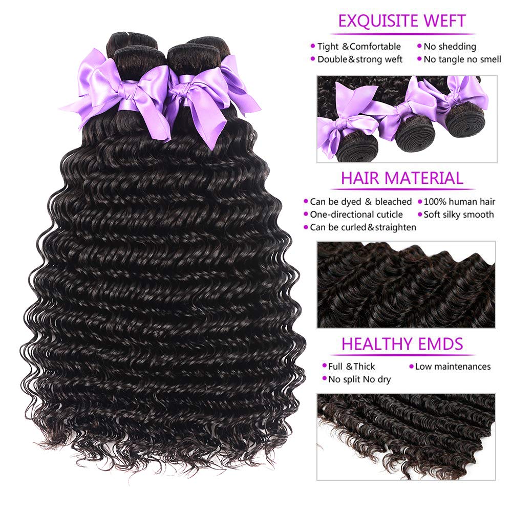 Brazilian 8A Deep Wave Unprocessed Virgin Hair Bundles with Frontal - 10