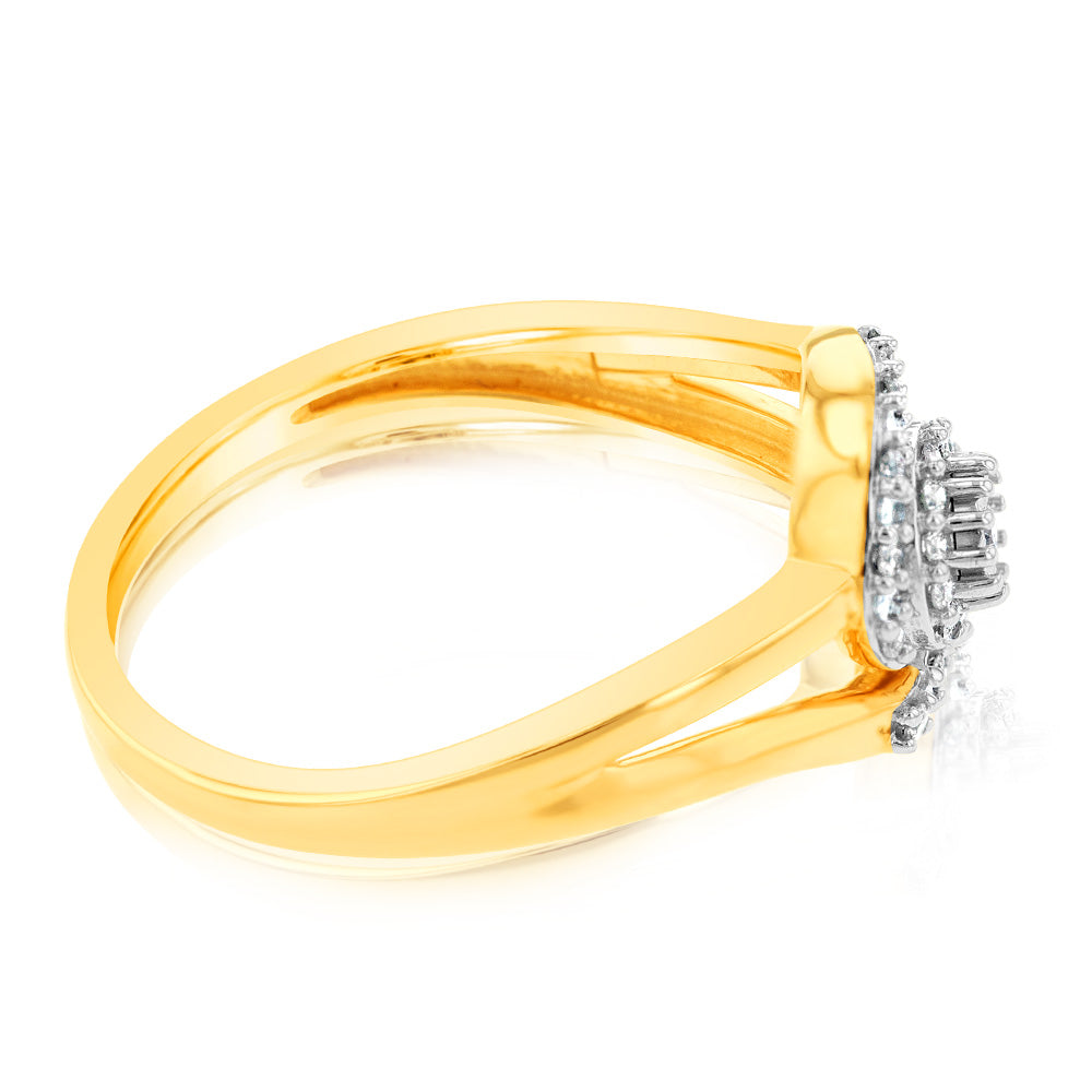 9ct Yellow Gold 23 Diamonds Swirl Ring for Women - Elegant Diamond Wedding Band, Anniversary Gift for Her - Perfect for Engagement, Valentine's Day & Special Occasions