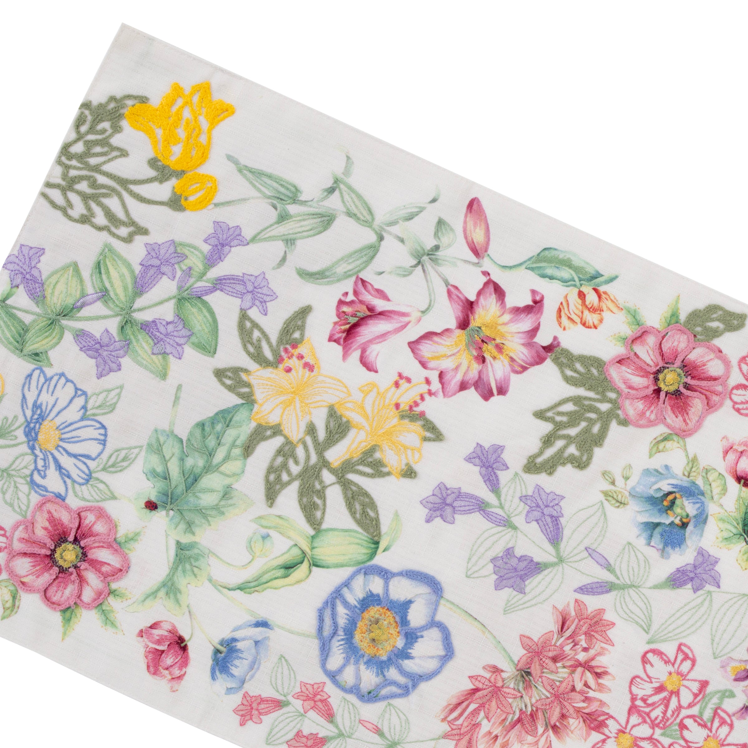 Butterfly Meadow Embroidered Table Runner - Elegant Floral Garden Centerpiece for Dining Room, Wedding, and Home Decor