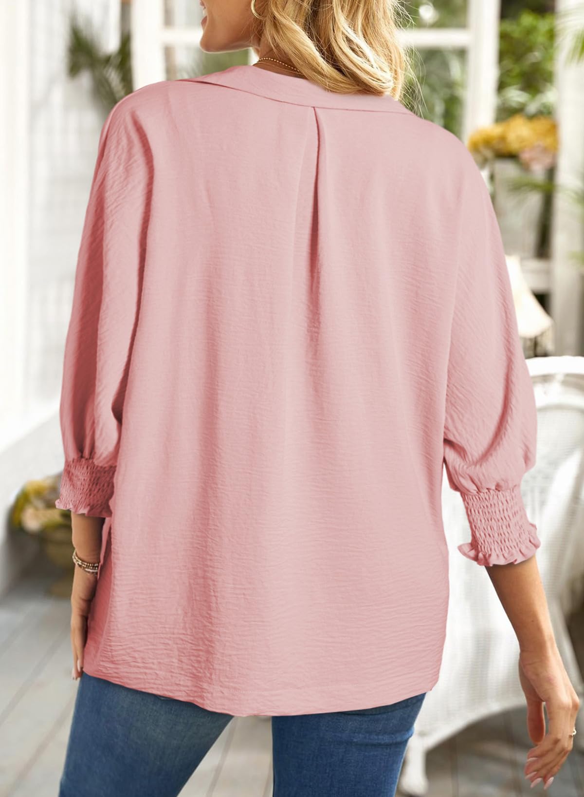 Dokotoo Women's V-Neck 3/4 Sleeve Blouse - Casual & Dressy Tops for Spring Summer 2025 | Trendy Fashion Shirts for Office, Date Night & Weekend Outings