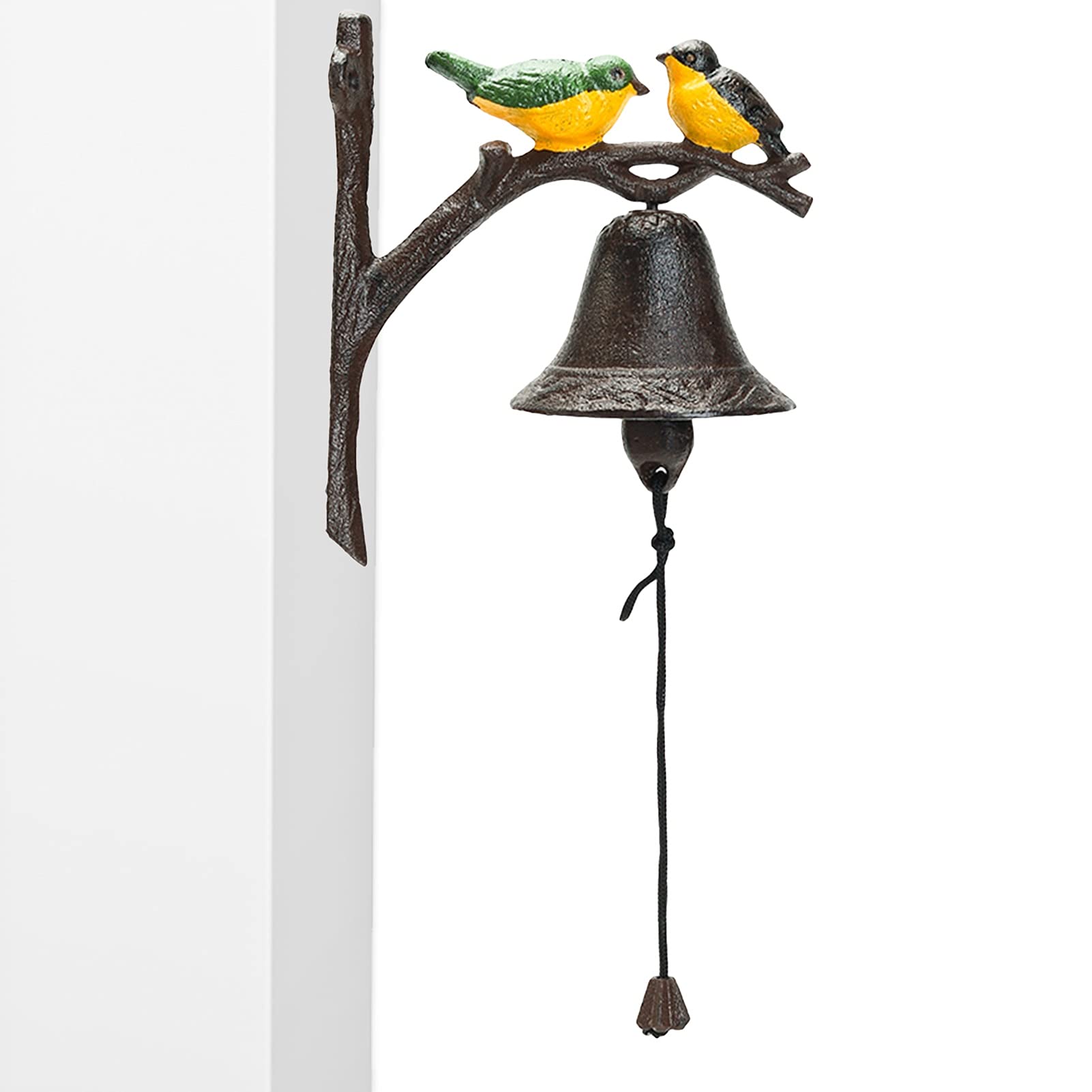 Vintage Cast Iron Wall Decor Bell - Handcrafted Two Birds Pattern, Easy to Install for Front Door or Main Gate, Perfect for Courtyard, Atrium & Garden Decoration