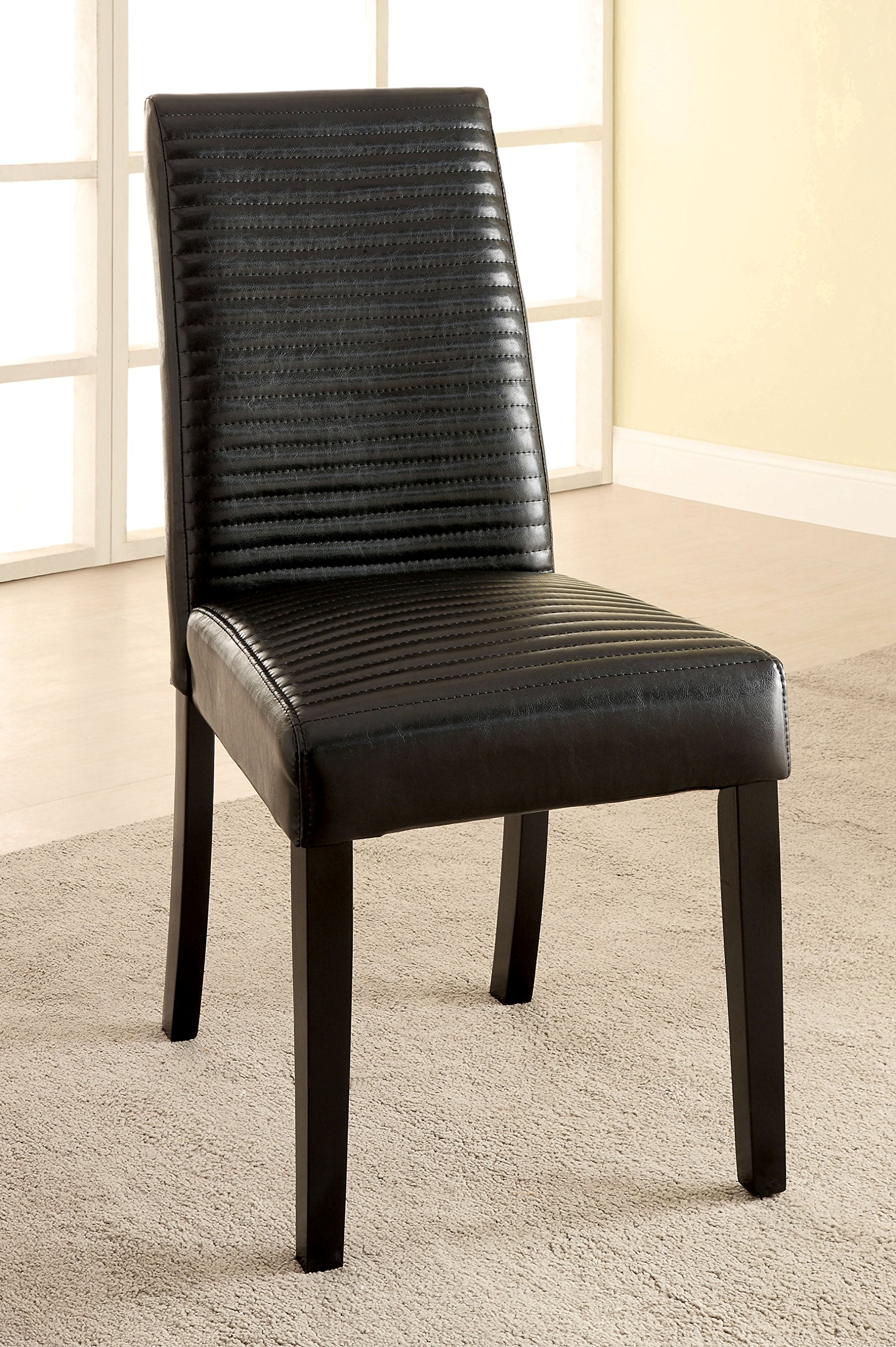 Furniture of America Kano Contemporary Leatherette Dining Chairs - Set of 2 Black PU Leather Modern Kitchen Chairs for Dining Room, Restaurant, or Home Office