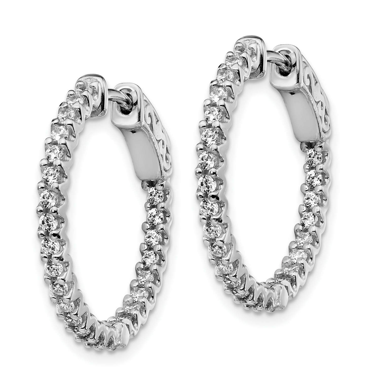 Sterling Silver CZ 48 Stone In and Out Hoop Earrings 24x24mm - Elegant Cubic Zirconia Studded Hoops for Women, Perfect for Parties, Weddings & Everyday Wear