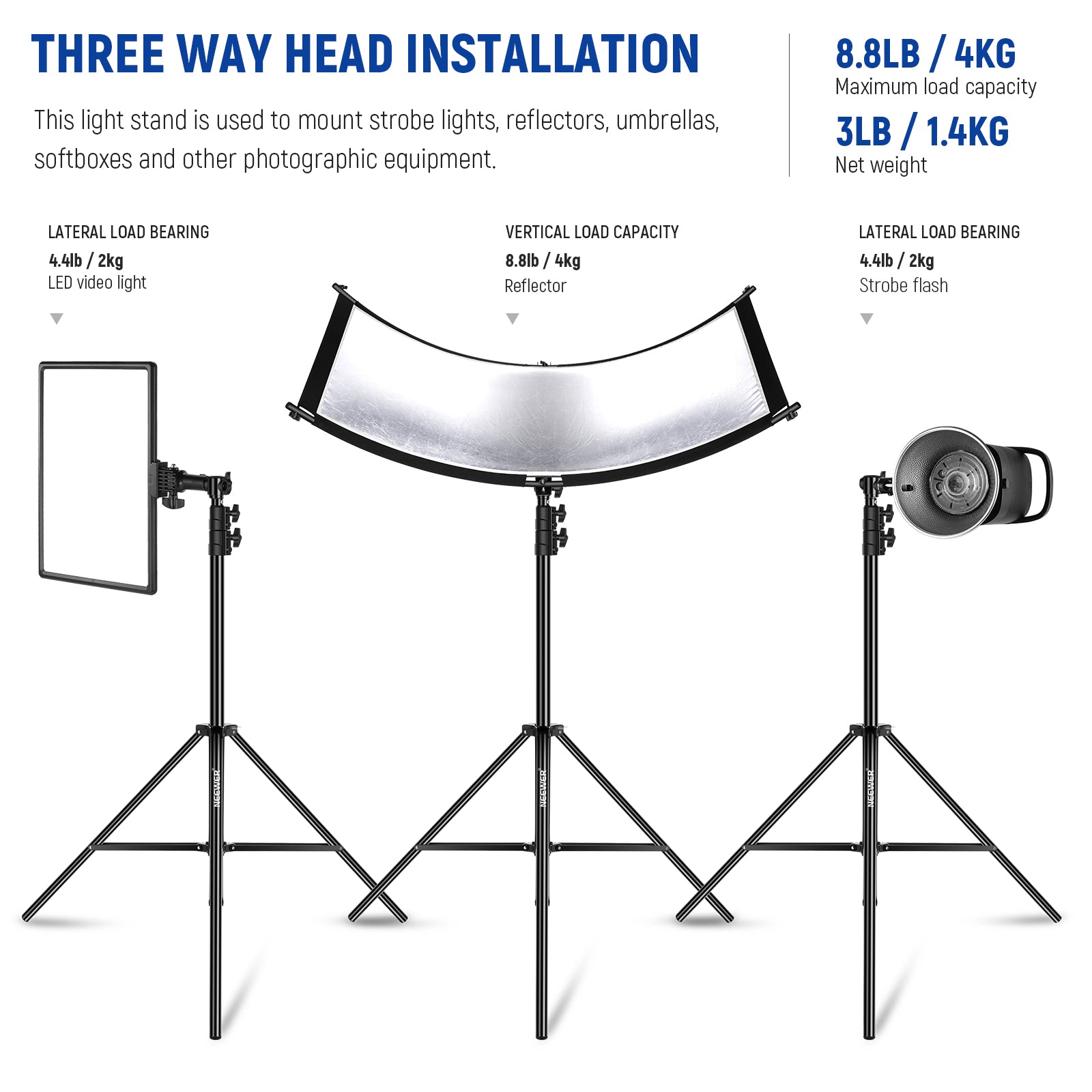 NEEWER ST 220AC 220cm Heavy Duty Air Cushioned Light Stand for Photography, Video Studio, YouTube Content Creation - Professional Aluminum Tripod with Carrying Bag
