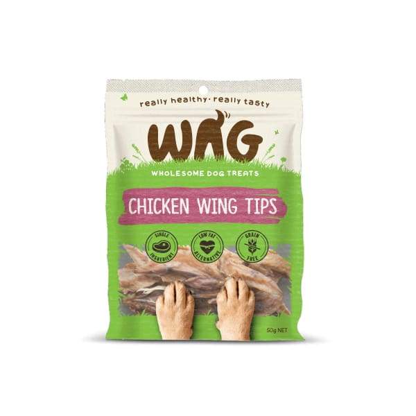 Premium WAG Chicken Wing Tips Air Dried Dog Treats - 50g All-Natural Chews for Small & Medium Dogs - High Protein Training Rewards & Dental Health Snacks - Perfect for Outdoor Adventures & Indoor Playtime