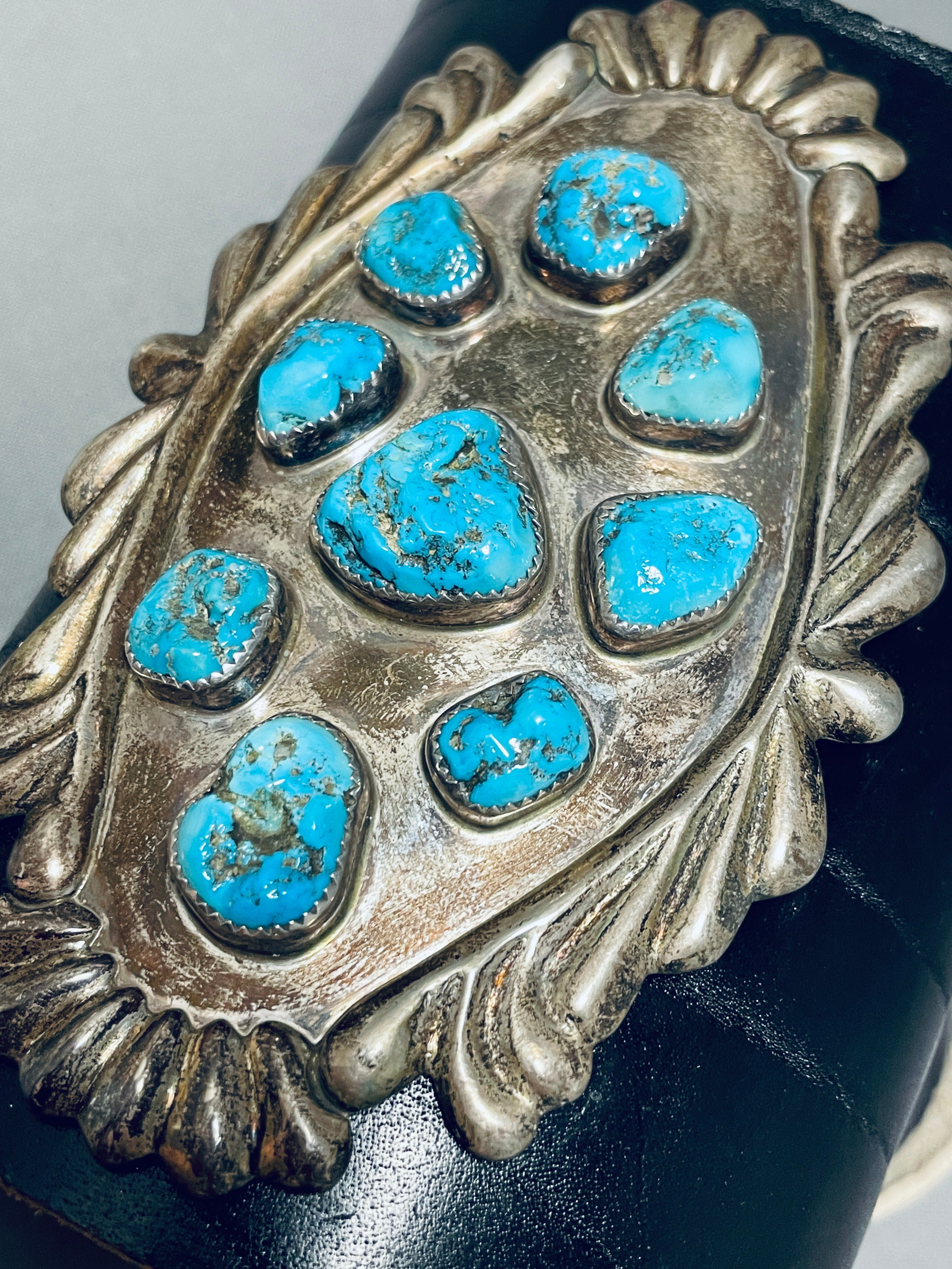 200 Grams Vintage Zuni Blue Gem Turquoise Sterling Silver Bow Guard - Authentic Native American Jewelry for Women & Men - Perfect for Weddings, Gifts & Boho Fashion