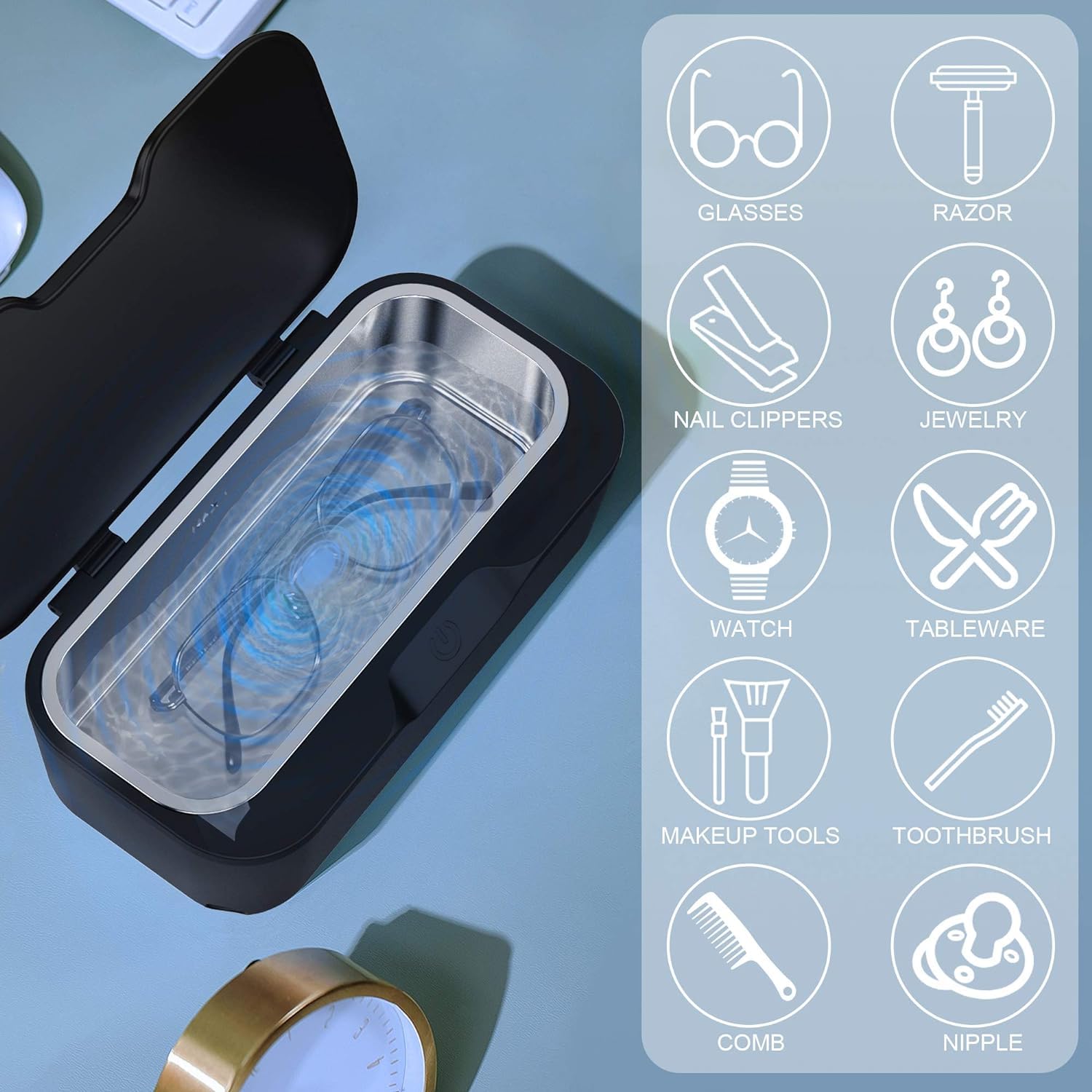Professional 550ml Ultrasonic Jewelry Cleaner - 48KHz 25W Portable Ultrasonic Cleaner for Rings, Eyeglasses, Watches, Dentures, Makeup Brushes & Razors | Perfect for Home, Travel & Salon Use