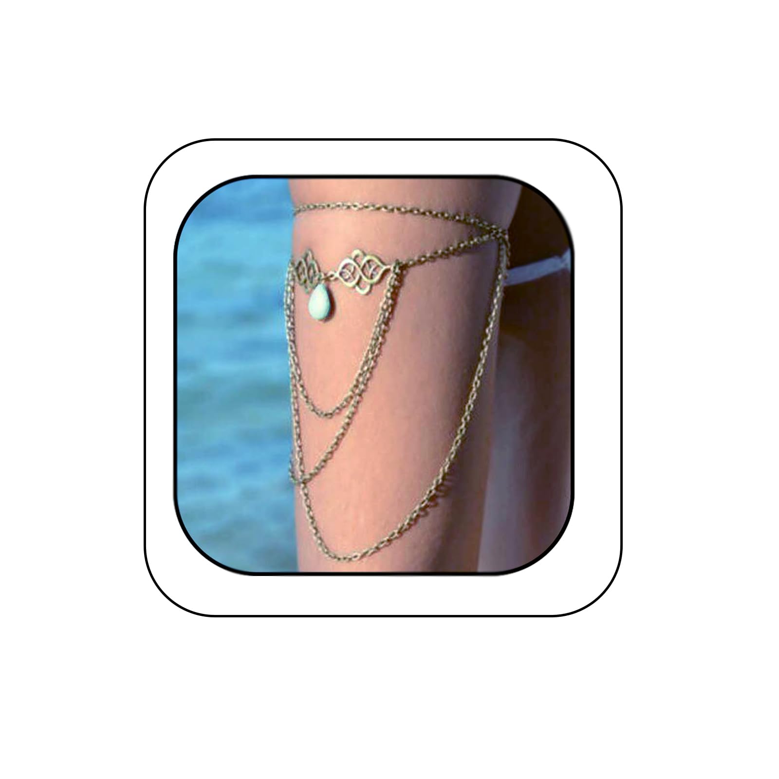 Bohemian Layered Arm Chain Turquoise Upper Armlet Lariat Tassel Multi-Layered Arm Cuff - Silver Boho Summer Beach Jewelry for Women | Perfect for Music Festivals, Beach Parties & Boho Fashion