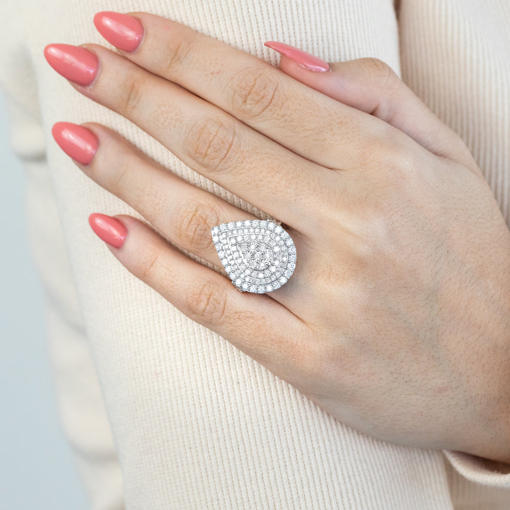 2 Carat Diamond Pear Shaped Cluster Ring - Sterling Silver & 9ct Yellow Gold Wedding Engagement Ring for Women - Perfect for Proposals, Anniversaries & Special Occasions
