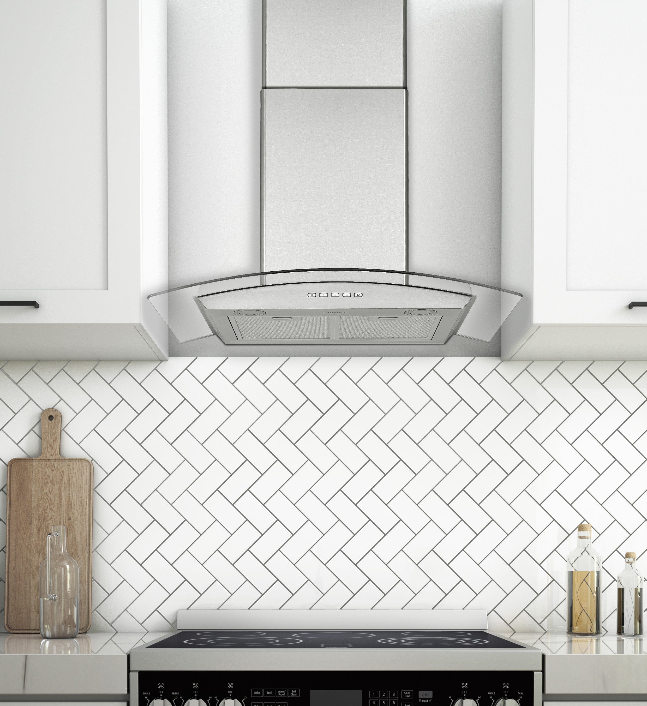 30 Inch Stainless Steel Convertible Wall Mount Range Hood with Glass Canopy - Perfect for Modern Kitchens, Open Concept Homes & Gourmet Cooking Spaces
