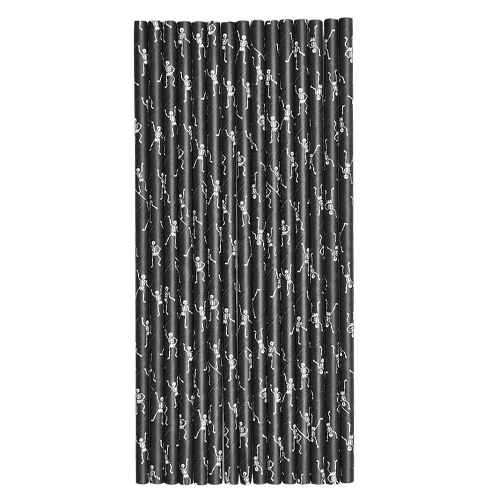 Black and White Skeleton Print Cake Pop Straws for Halloween Party Decorations, Birthday Celebrations, and DIY Dessert Displays