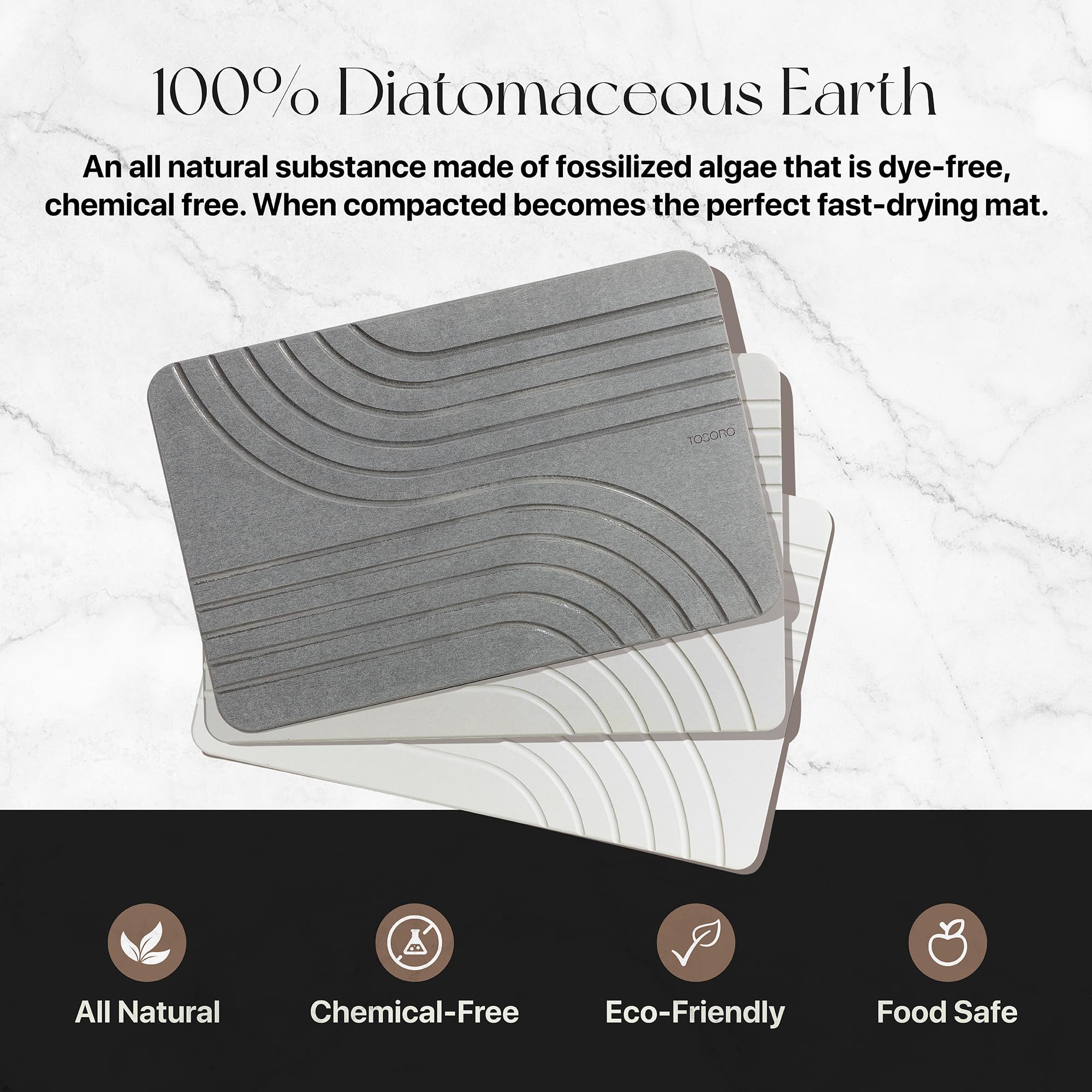 Premium Diatomaceous Earth Bath Mat - Non-Slip Quick Dry Stone Shower Mat for Bathroom - Modern Elegant Design, Easy to Clean (23.5
