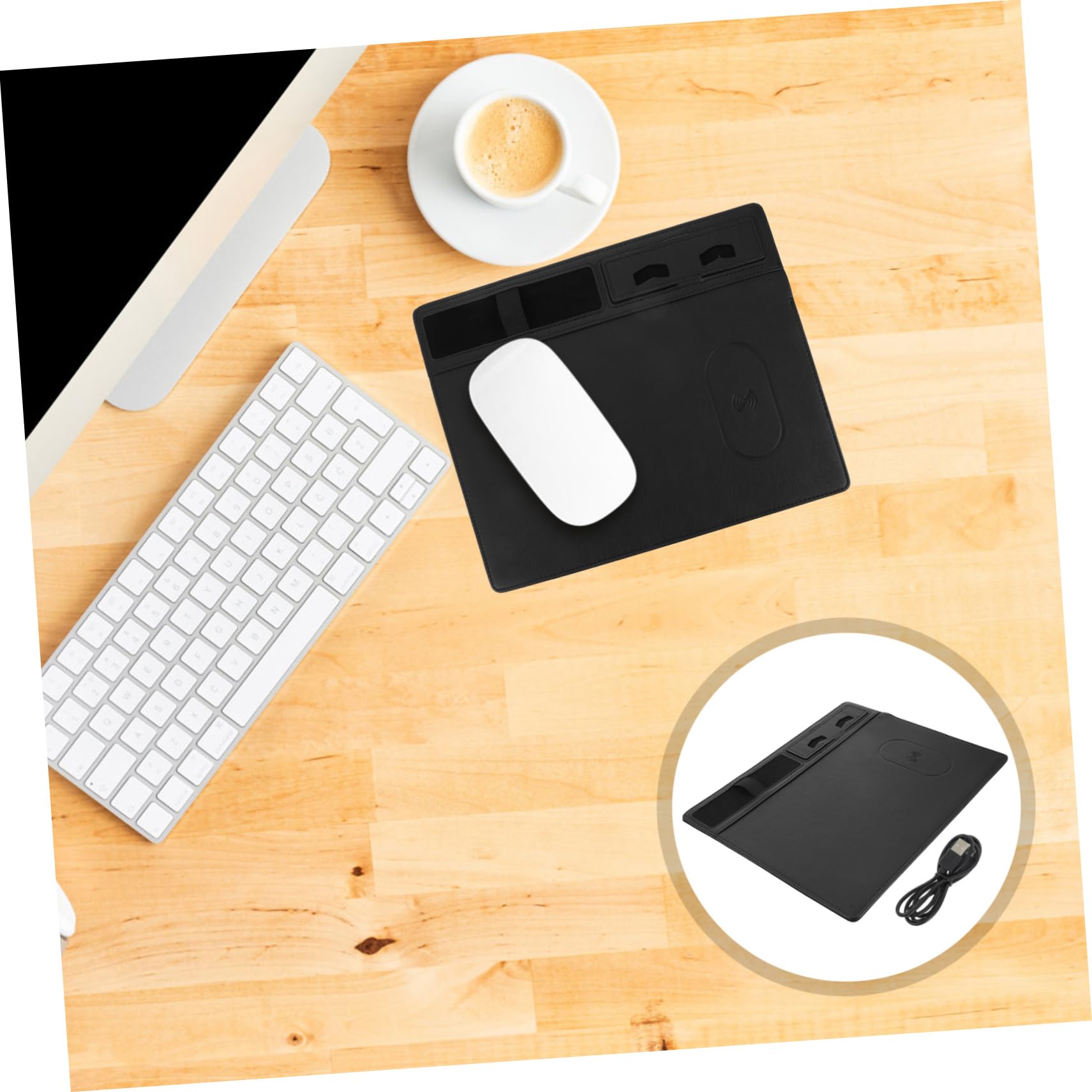 Wireless Charging Pad with Gaming Mouse Mat - Fast Qi-Certified Charger for iPhone, Samsung, AirPods - Multi-Functional Desk Accessory for Office & Home Workspace Setup