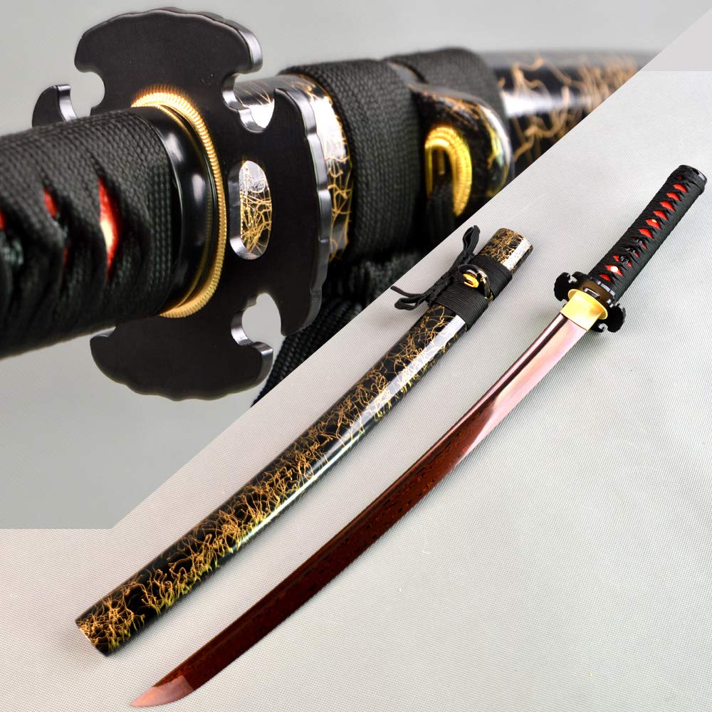 Handmade Wakizashi Samurai Sword - Authentic Japanese Full Tang Katana with Razor Sharp Blade - Battle Ready Collectible for Martial Arts Training, Cosplay & Home Decor Display