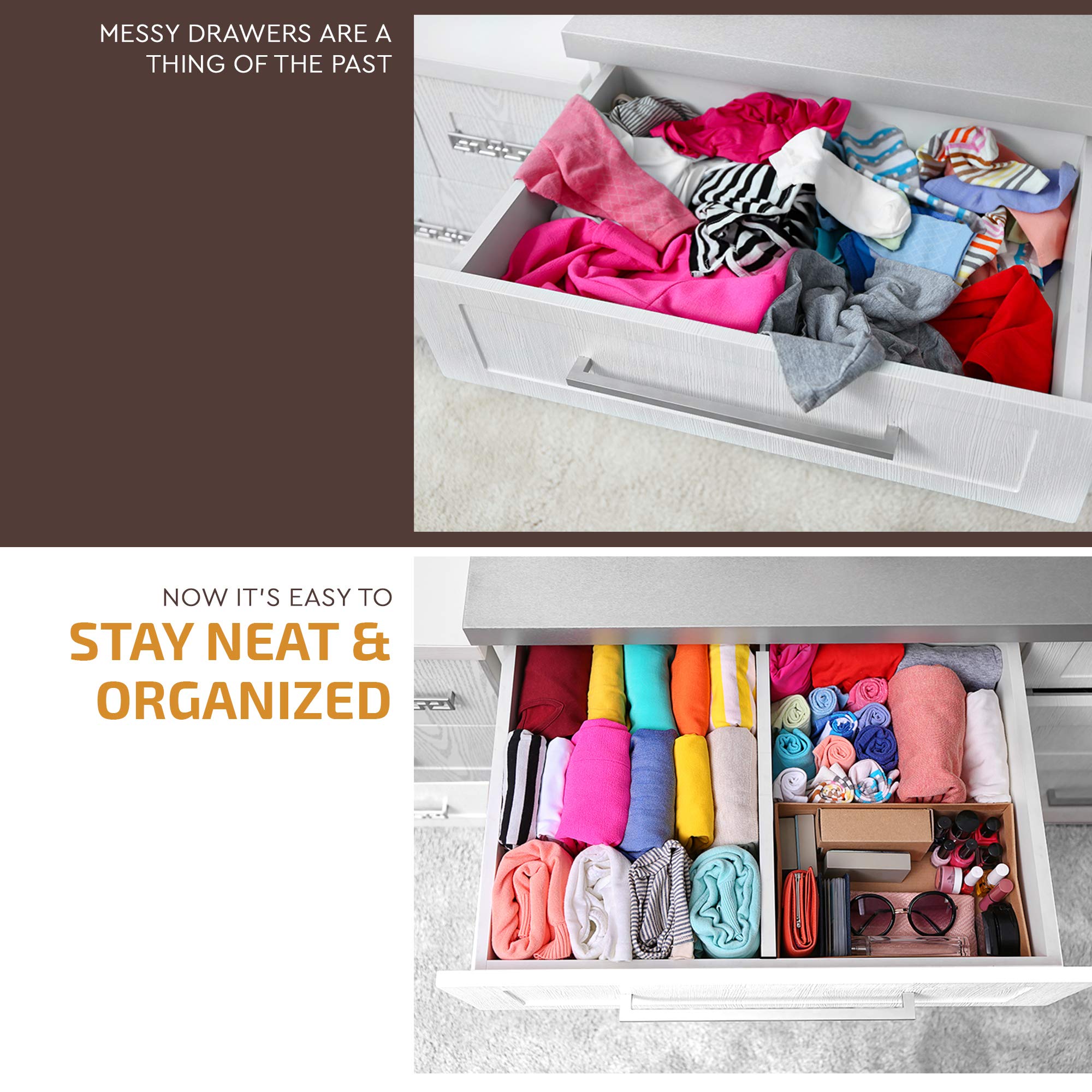4 Pack Bamboo Drawer Dividers - 2.6