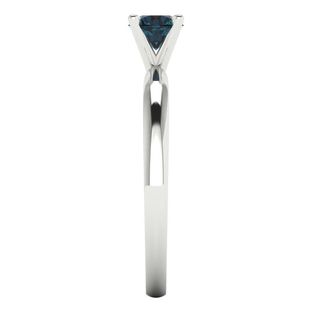 Clara Pucci 0.50 Carat Round Cut Solitaire Natural London Blue Topaz Engagement Ring in 14K White Gold - Perfect for Bridal, Anniversary & Proposal Gifts