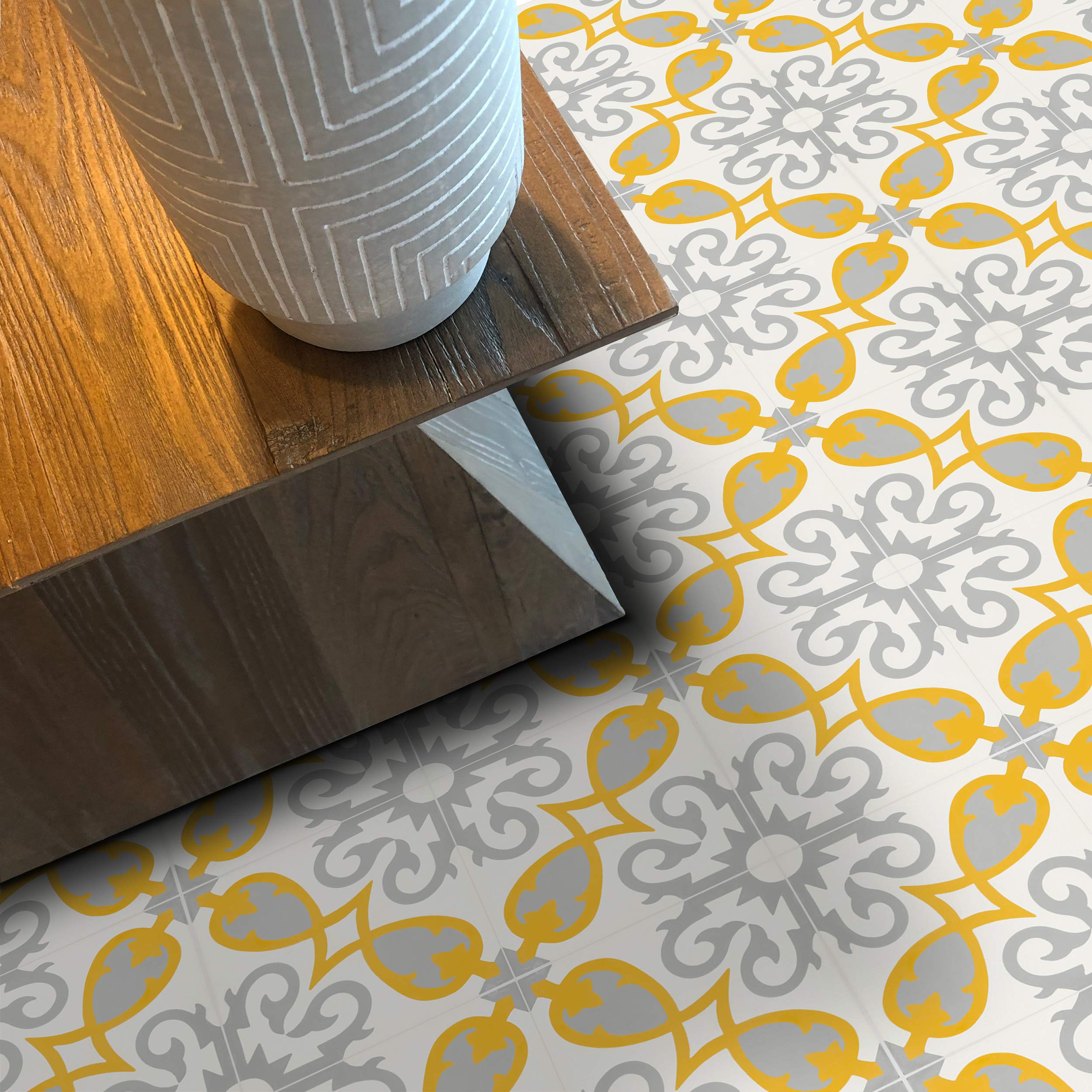 Handmade Moroccan Cement Tile 8x8 Inch - Agadir Grey & Yellow Floor & Wall Tile for Kitchen, Bathroom & Outdoor Patio Decor