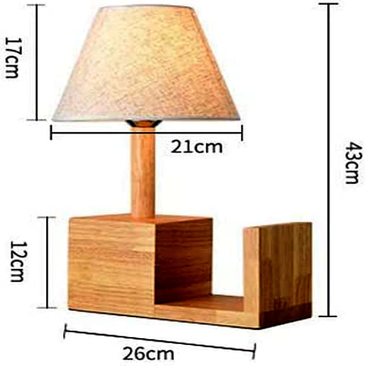Artica Wooden Table Lamp with Fabric Shade - E27 Holder Bedside Desk Lamp for Living Room, Bedroom & Study | Night Reading & Home Office Lighting
