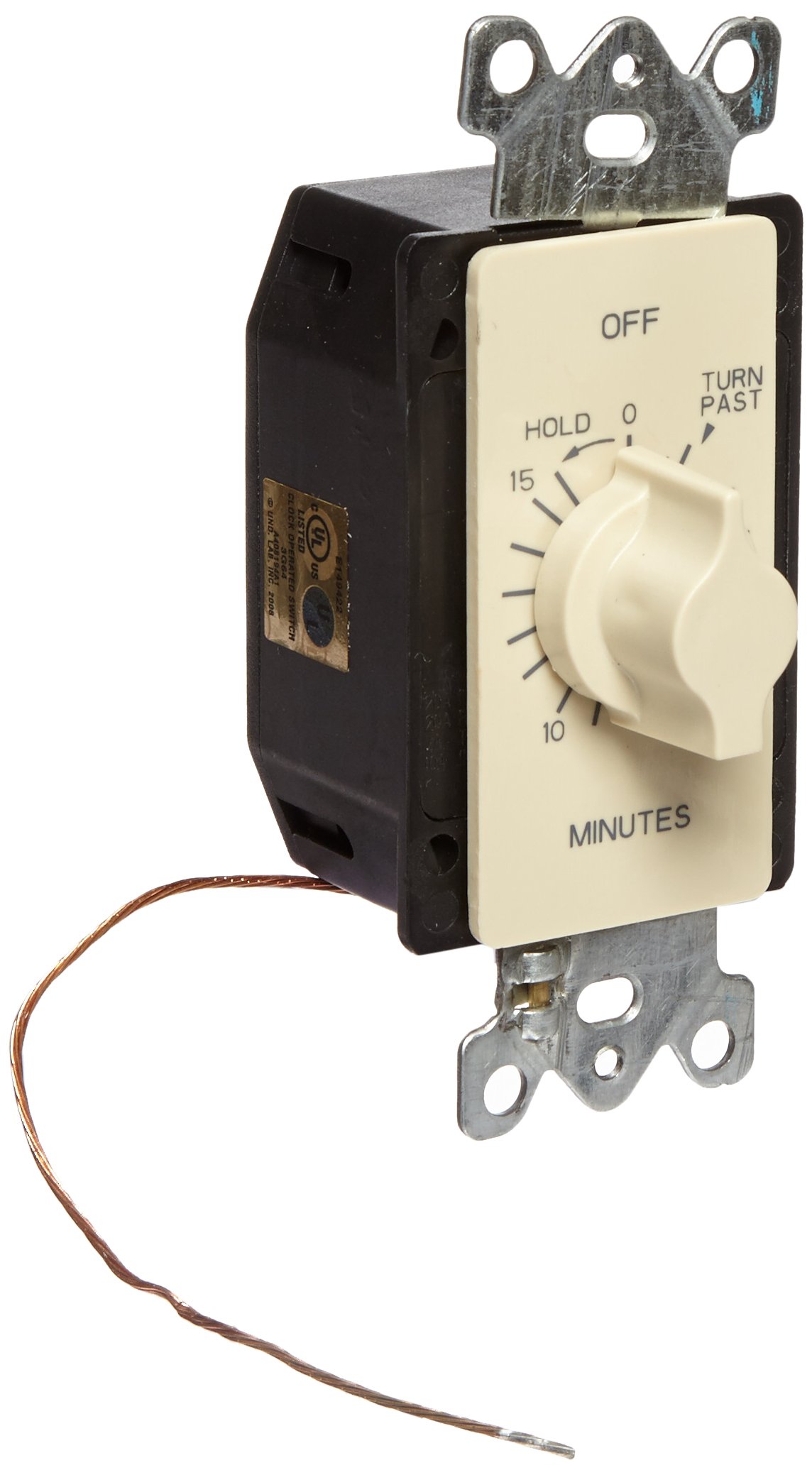 Auto-Off Springwound In-Wall Timer Switch with 15-Minute Countdown & Hold Function - Ivory - Perfect for Bathroom Fans, Kitchen Lights & Home Automation