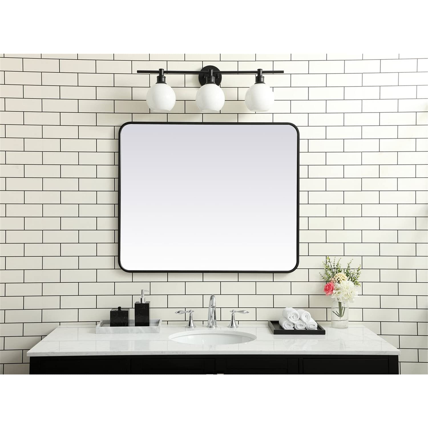 Black Rectangular Metal Mirror 30x36 - Elegant Home Decor for Living Room & Bedroom