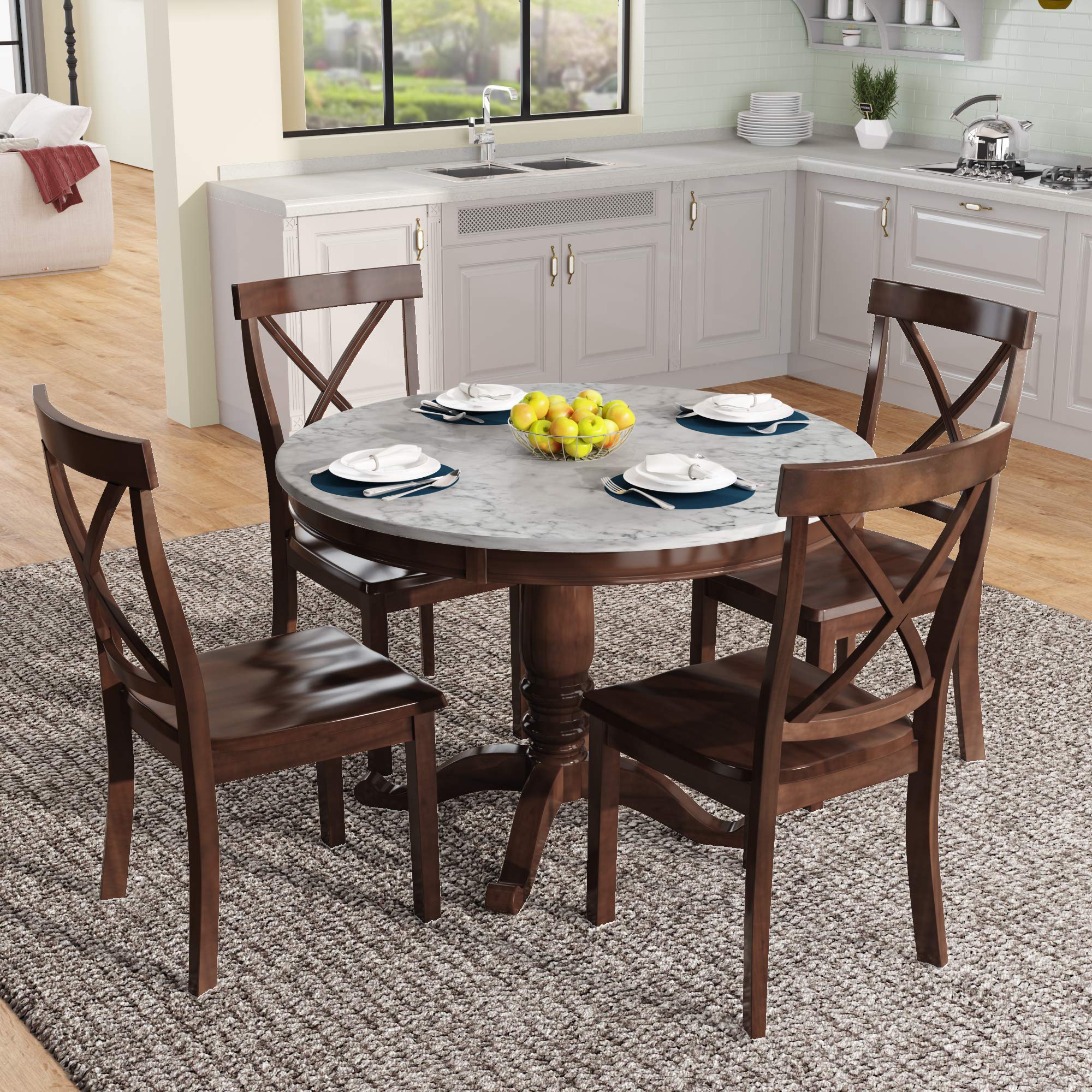 RUNNA 5-Piece Round Dining Table Set for 4 - Solid Wood Kitchen Table & Chairs (41.7