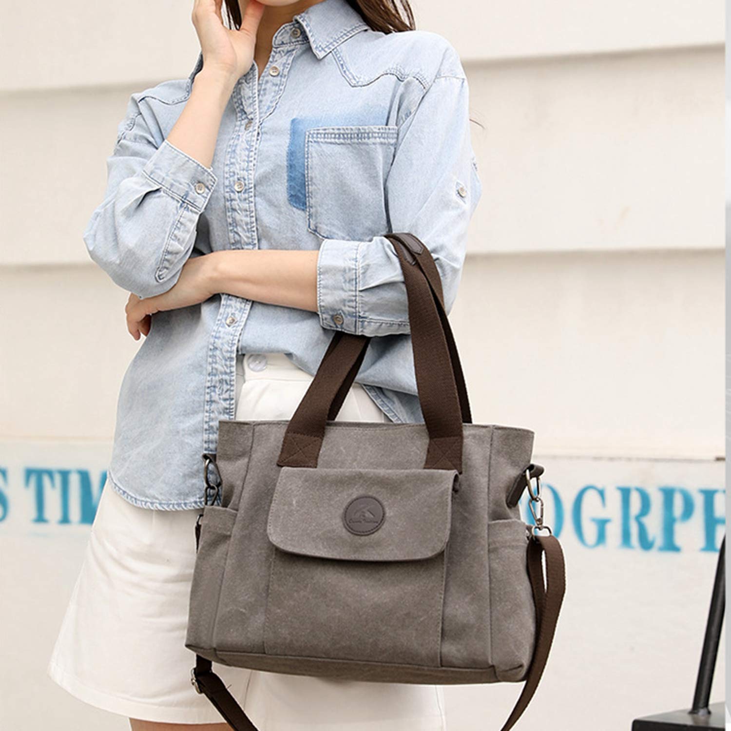 Women's Canvas Tote Bag - Casual Crossbody Purse for Work & Travel