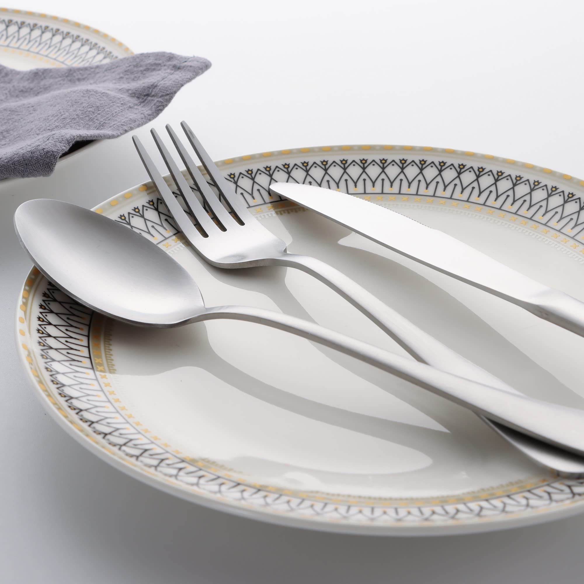 40-Piece Silverware Set for 8 - Stainless Steel Flatware Cutlery Set with Knife, Fork & Spoon - Elegant Satin Finish Dining Utensils for Home, Restaurant & Party - Dishwasher Safe & Durable - Perfect for Everyday Use, Dinner Parties & Fine Dining