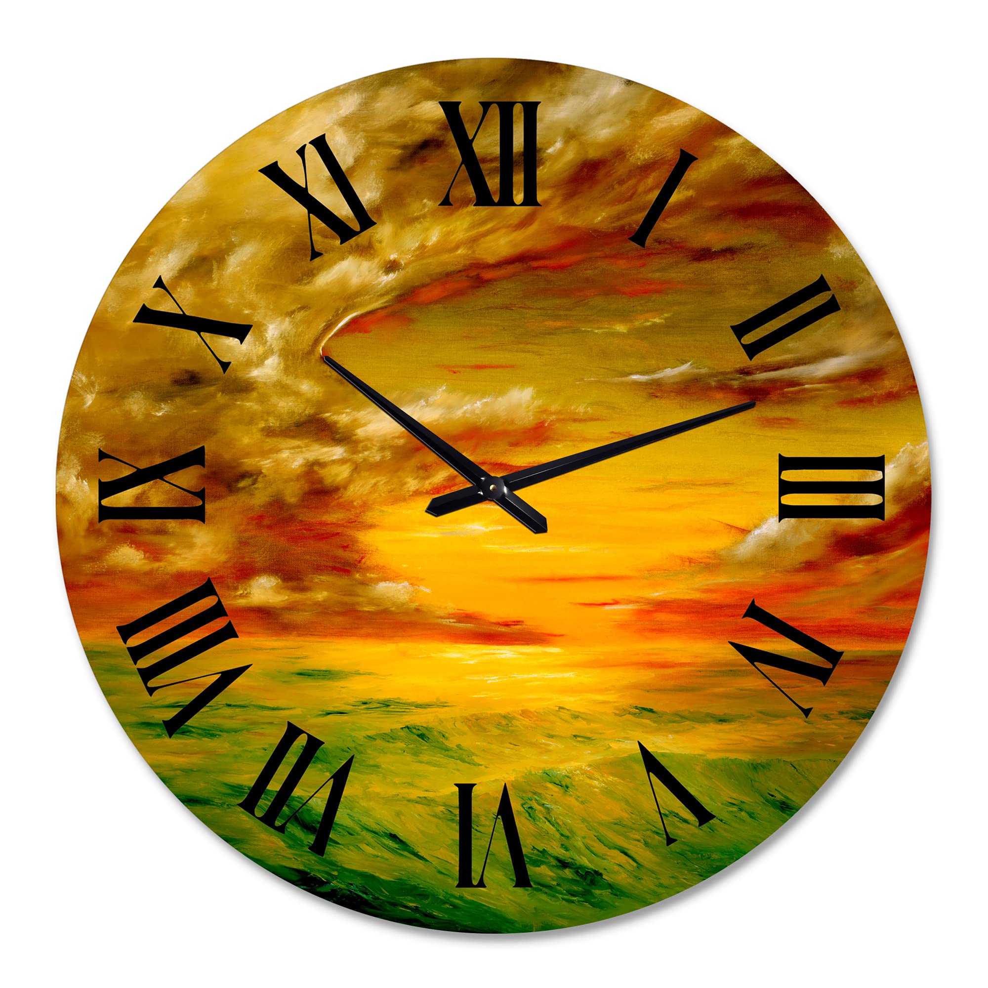 Farmhouse Wall Clock - Large Sunset Landscape Decor for Bedroom, Living Room & Office | Santa Rosa California Inspired Design | Modern Home & Office Décor