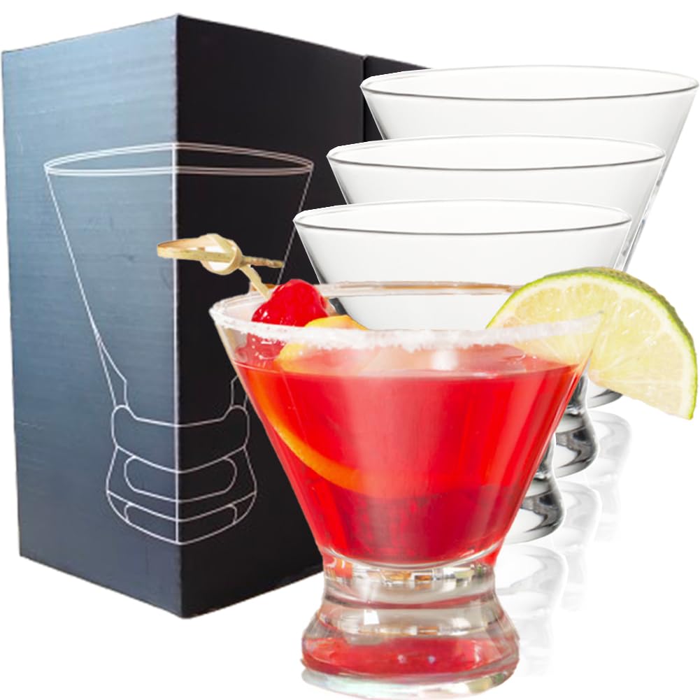 Stemless Martini Glasses Set of 4 - 8oz Cocktail Glasses for Margarita, Wine & Champagne - Durable Barware for Home Entertaining, Parties & Restaurants