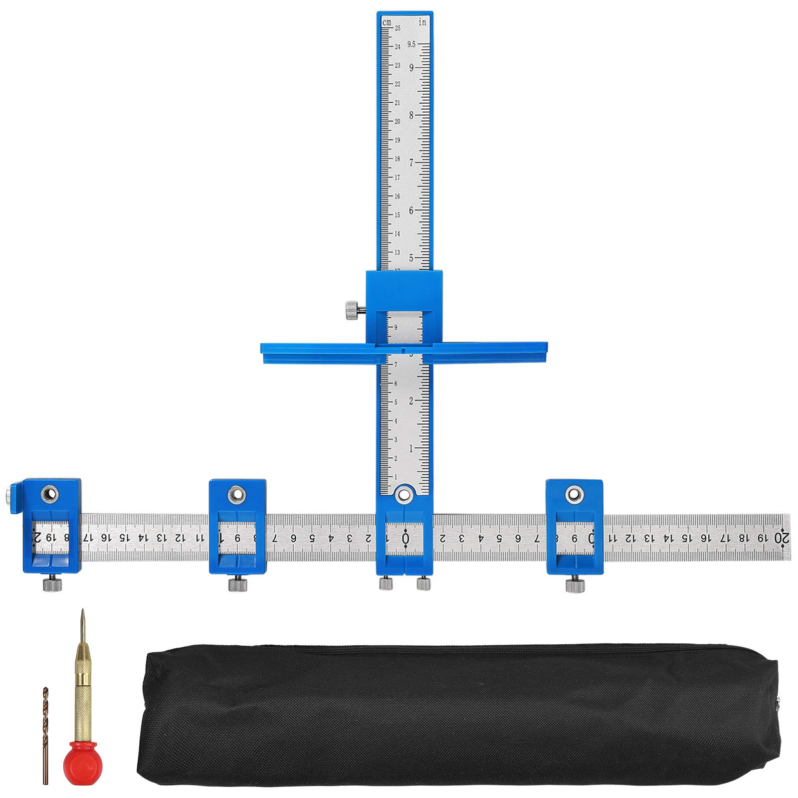 CAMWAY Punch Locator Drill Guide Tool - Cabinet Hardware Jig for Handles and Knobs, Woodworking Drilling Template Fixture with Sleeve for Drawer Pulls - Perfect for Cabinet Making, Furniture Assembly, and DIY Home Improvement Projects