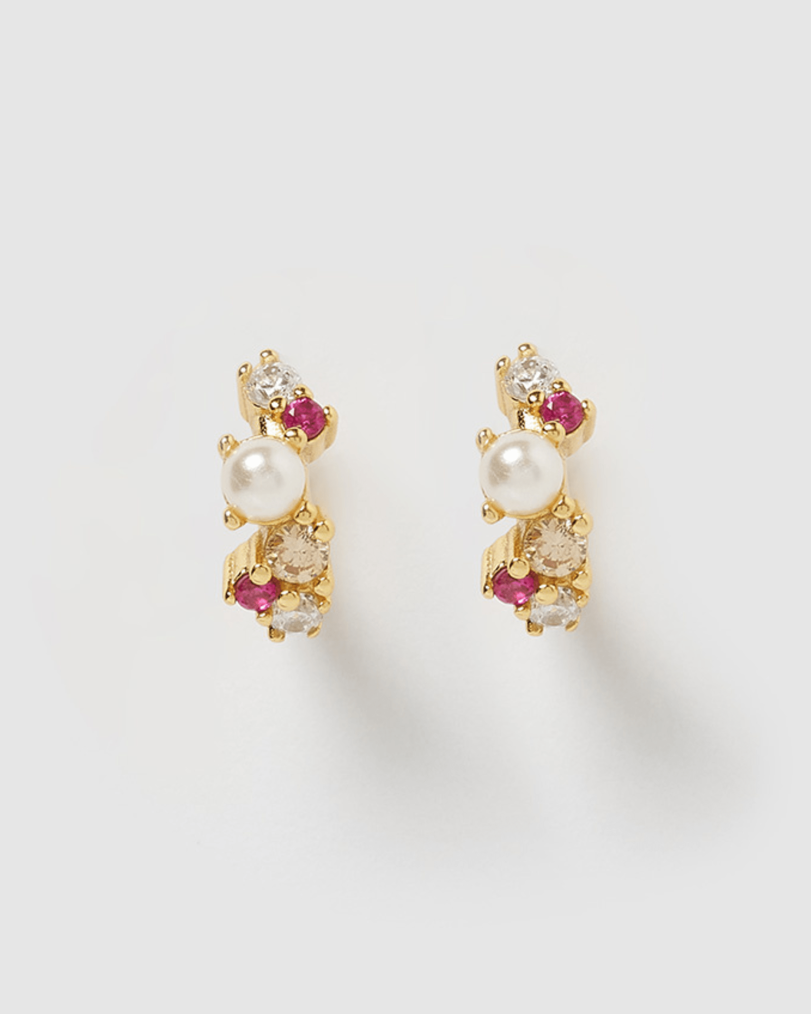 Izoa Carina Huggie Hoop Earrings - 14K Gold Plated Rose Pink Small Huggie Hoops for Women - Perfect for Everyday Wear, Date Night & Gifting
