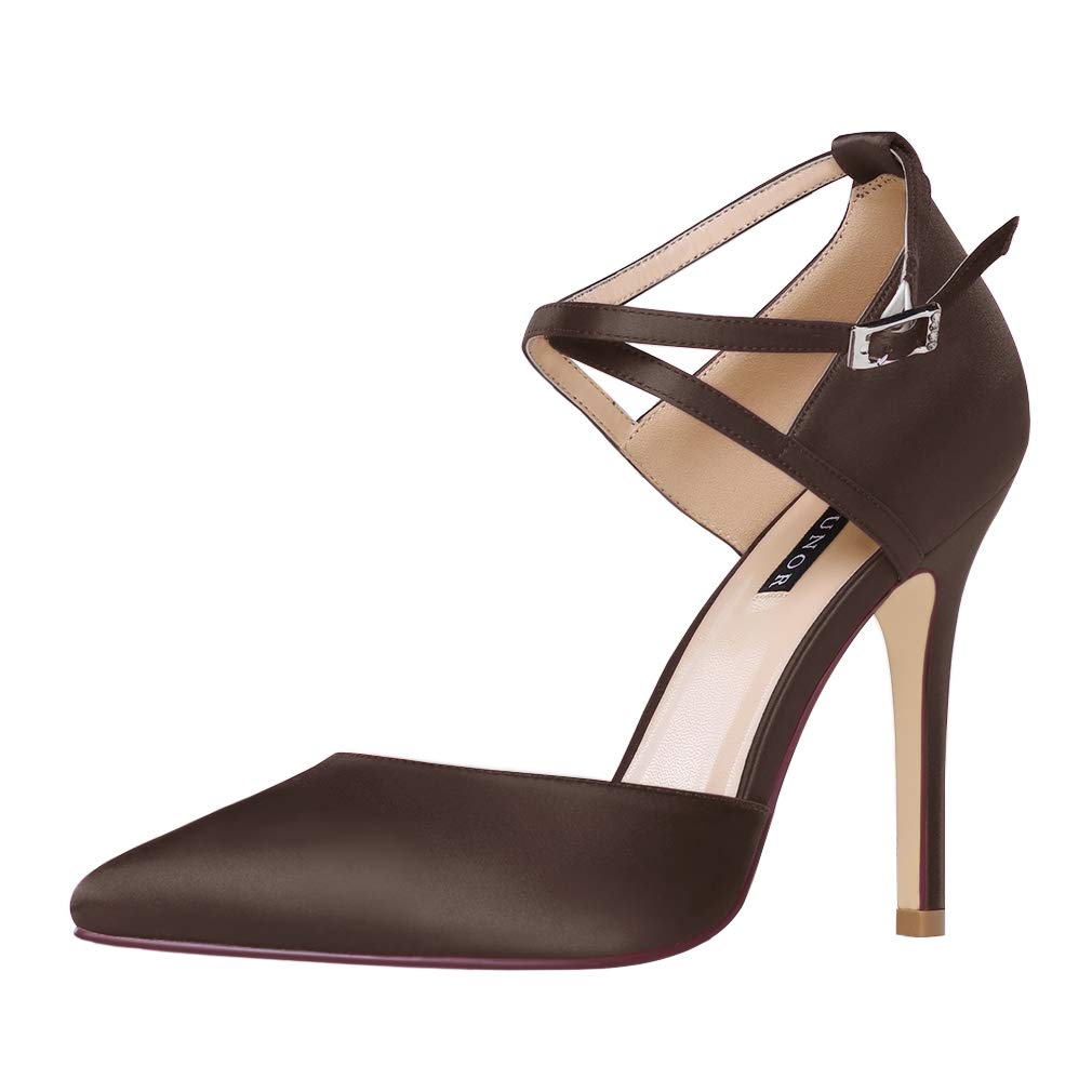 ERIJUNOR Women's Elegant High Heel Ankle Strap Satin Dress Pumps - Comfortable Wedding Shoes for Prom, Evening Party & Special Occasions