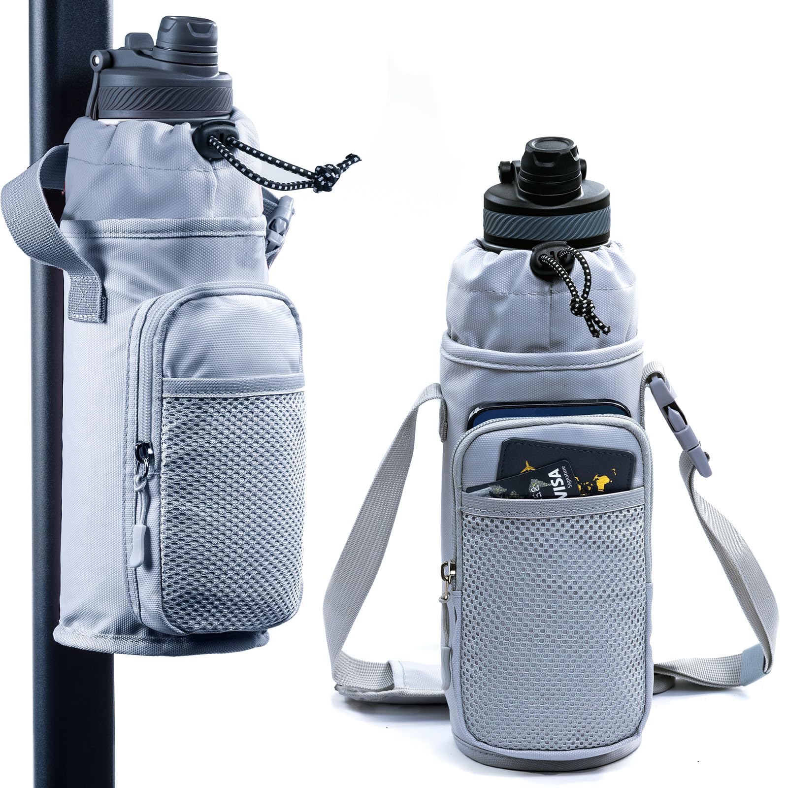 Magnetic Gym Bottle Holder with Phone Pocket - Adjustable Water Bottle Sling Bag for Running, Hiking & Workout Essentials - Perfect for Fitness, Outdoor Sports & Travel Accessories