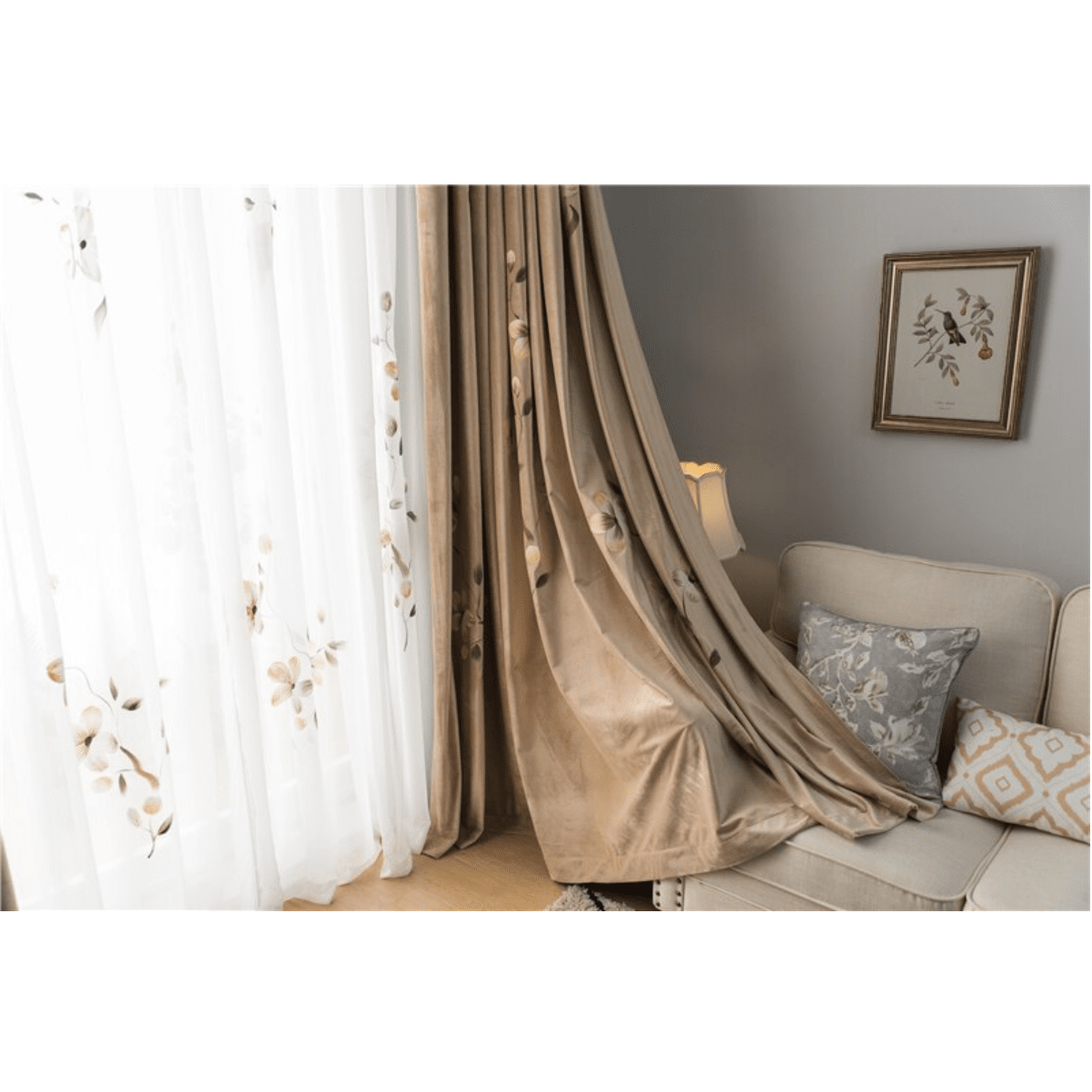 Astor Rideaux Warm Flower Hand Printed Blackout Curtains - Purple | Thermal Insulated Drapes for Bedroom & Living Room | Noise Reducing Window Treatments for Home Decor