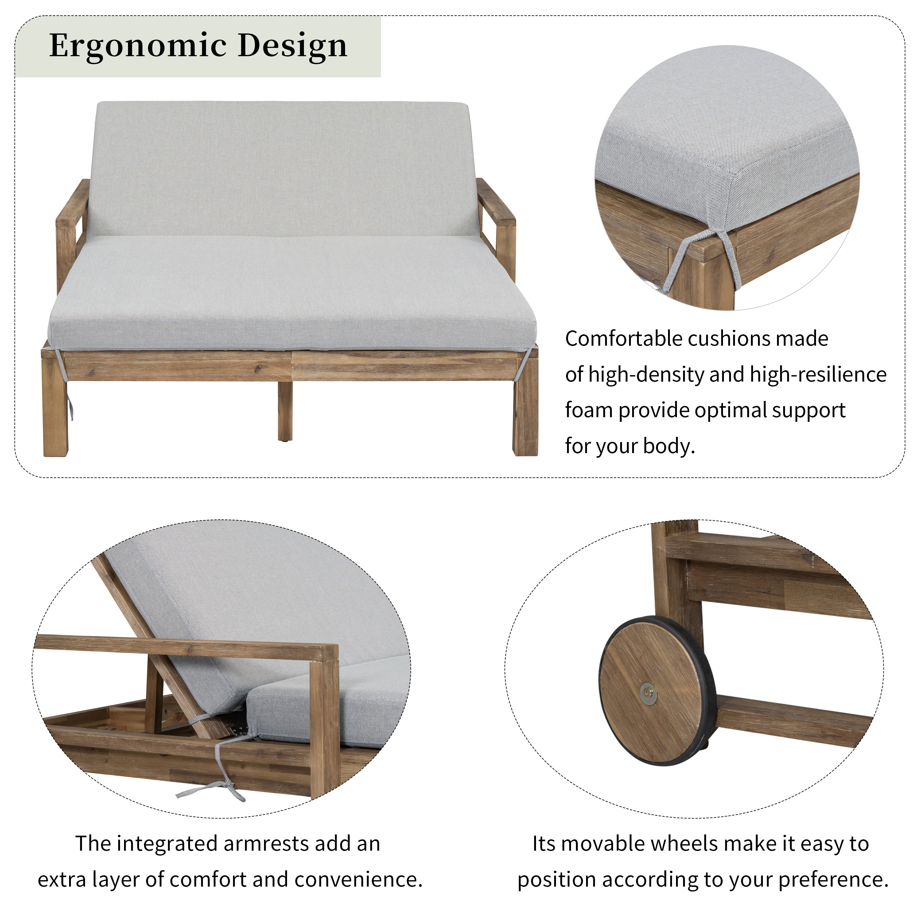 Farmhouse Style Wooden Outdoor Sunbed - 2 Person Daybed for Poolside, Garden & Backyard Relaxation | Weather-Resistant Grey Patio Furniture for Lounging, Sunbathing & Outdoor Entertaining