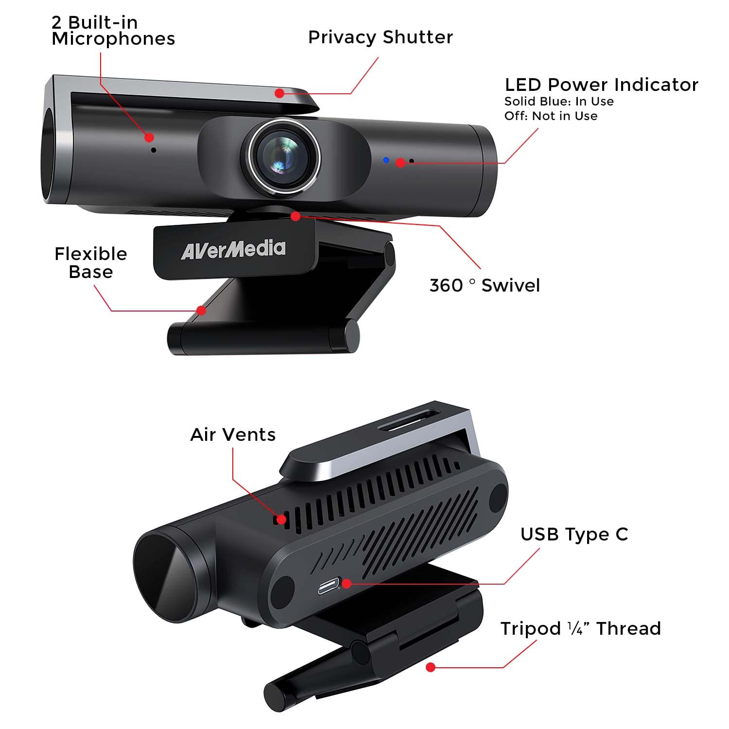 AVerMedia PW515 4K Webcam for PC & Mac - Autofocus, Built-in Mic & AI Auto-Framing - Zoom/Skype Certified - Low Light & Wide Angle USB Camera - Perfect for Streaming, Video Calls & Remote Work