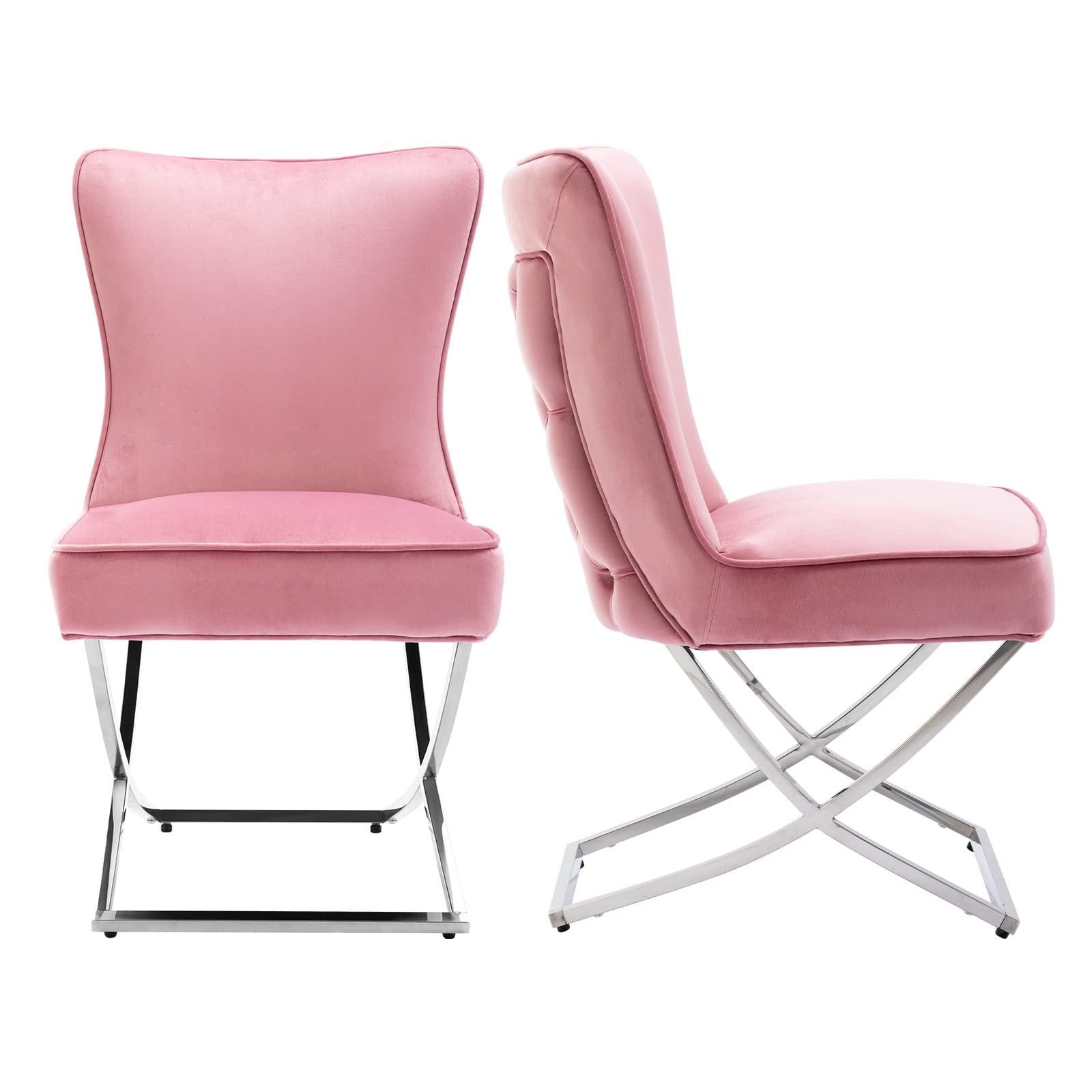Upgraded Modern Luxury Velvet Dining Chairs Set of 2 - Premium Accent Chairs with Stainless Steel Legs for Dining Room & Living Room - Soft Pink Velvet Upholstery (Perfect for Home Decor, Dinner Parties & Cozy Seating)