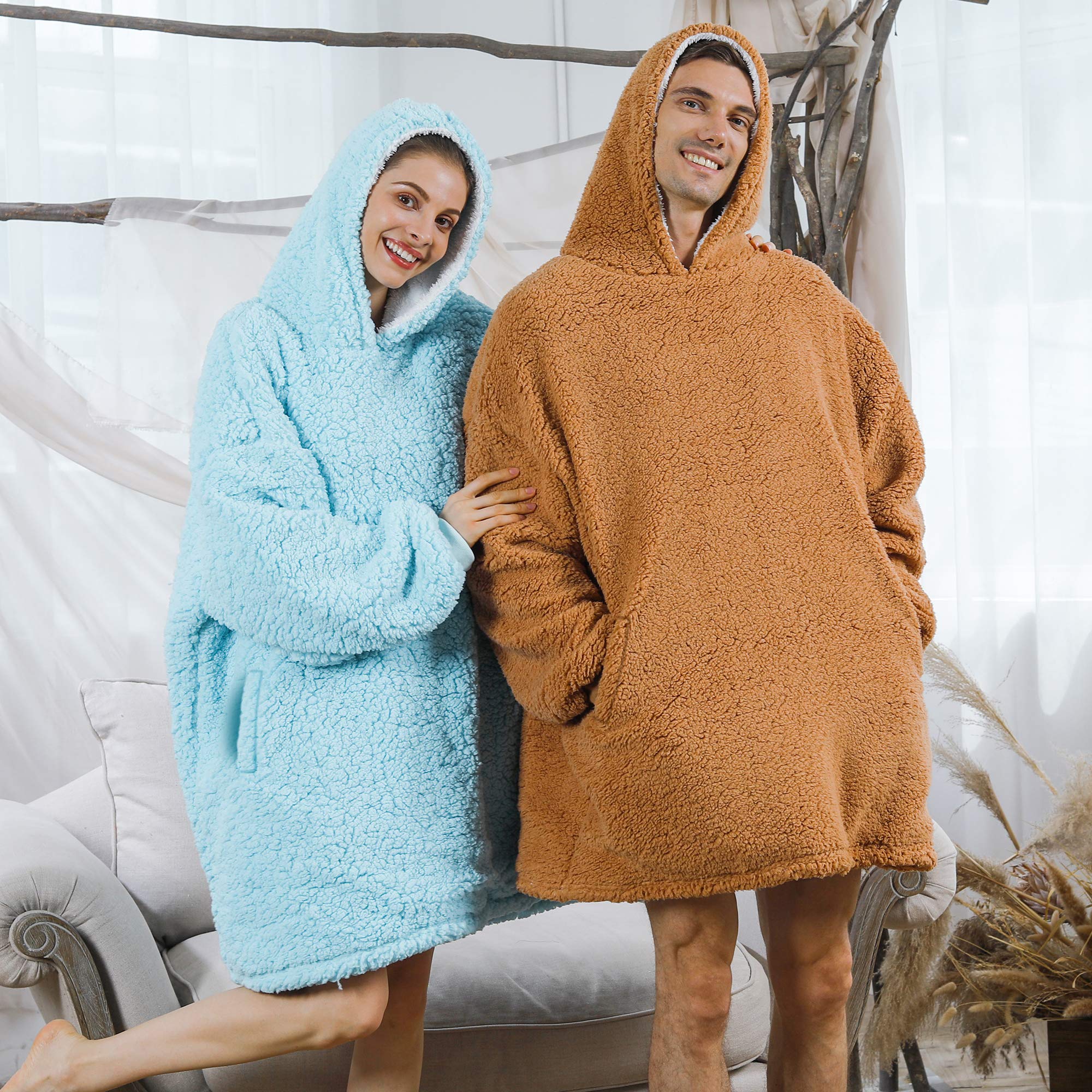 Cozy AmyHomie Sherpa Hooded Blanket Sweatshirt - Oversized Fleece Wearable Blanket Hoodie for Women, Men & Kids | Perfect for Lounging, Camping & Movie Nights