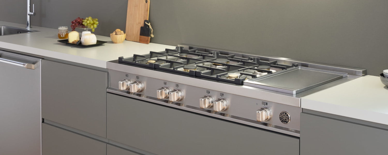 Bertazzoni MAST486GRTBXT 48-Inch Professional Gas Rangetop with 6 Brass Burners & Electric Griddle - Stainless Steel Commercial Style for Home Kitchens & Restaurants