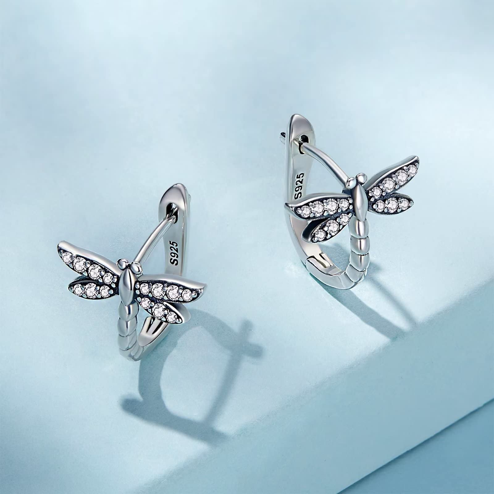 Dragonfly Small Hoop Earrings for Women - S925 Sterling Silver Hypoallergenic Huggie Earrings with Cute Animal & Cubic Zirconia - Perfect Jewelry Gifts for Daughter, Girls & Teens - Ideal for Everyday Wear, Parties & Special Occasions