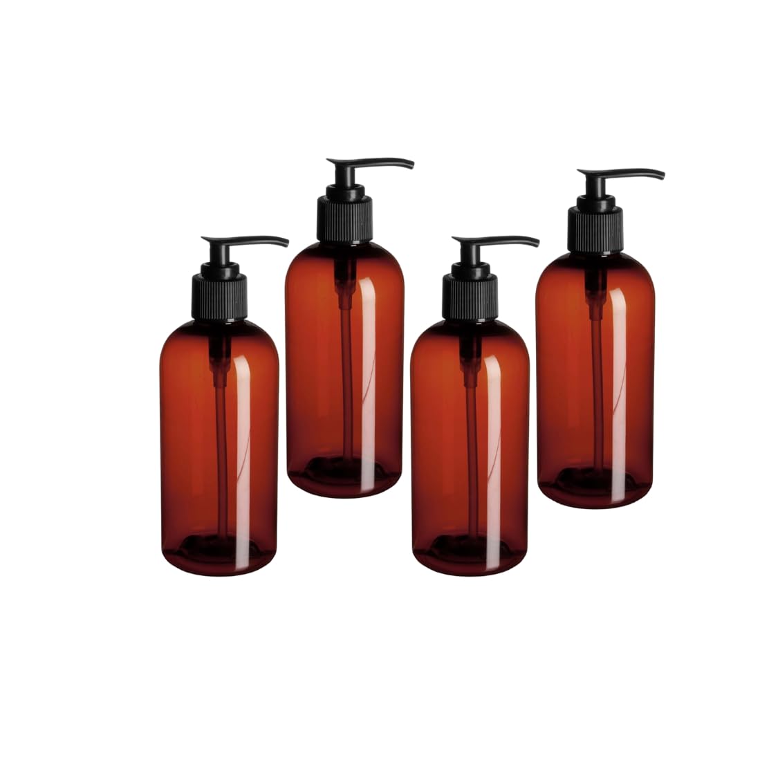 12oz Dark Amber PET Plastic Round Bottles with Black Lotion Pumps (4-Pack) - Perfect for Essential Oils, CBD Tinctures & Skincare Products