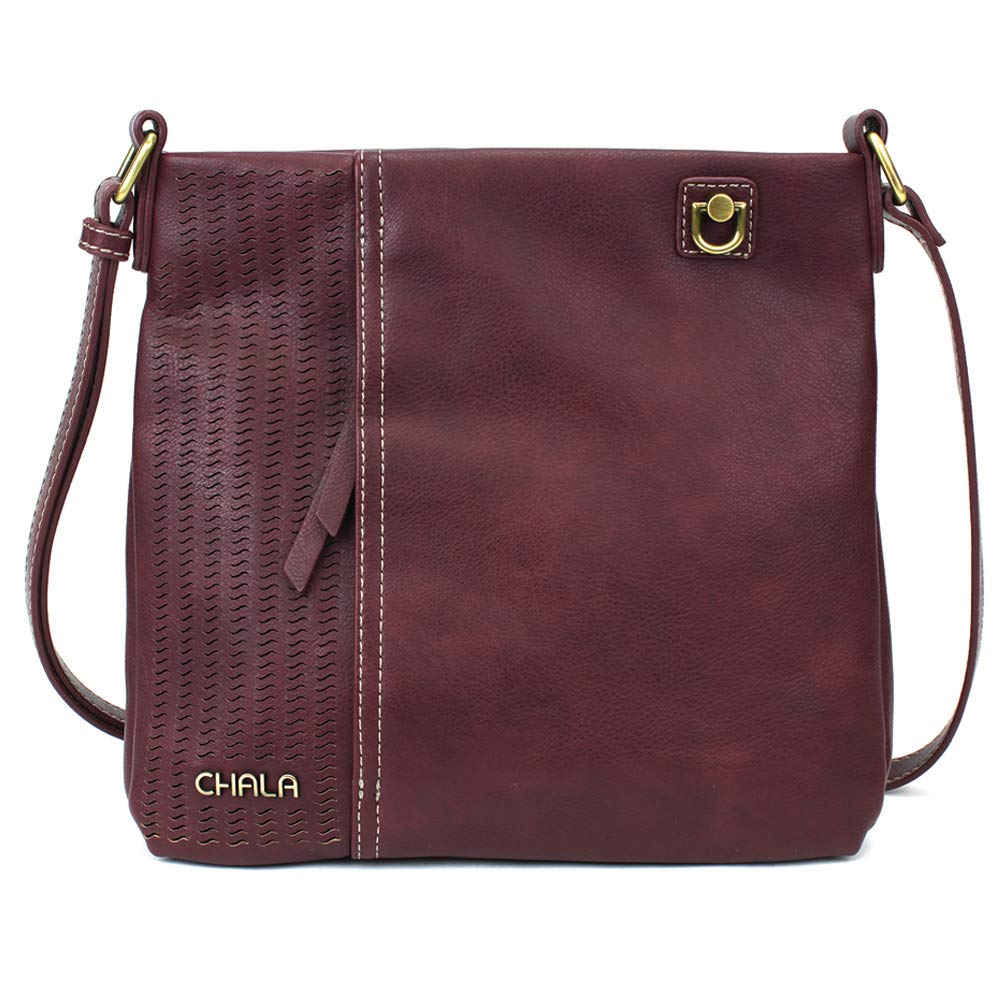 CHALA Women's Laser Cut Crossbody Bag - Faux Leather Purse in Plum Color - Perfect for Work, Travel & Everyday Use