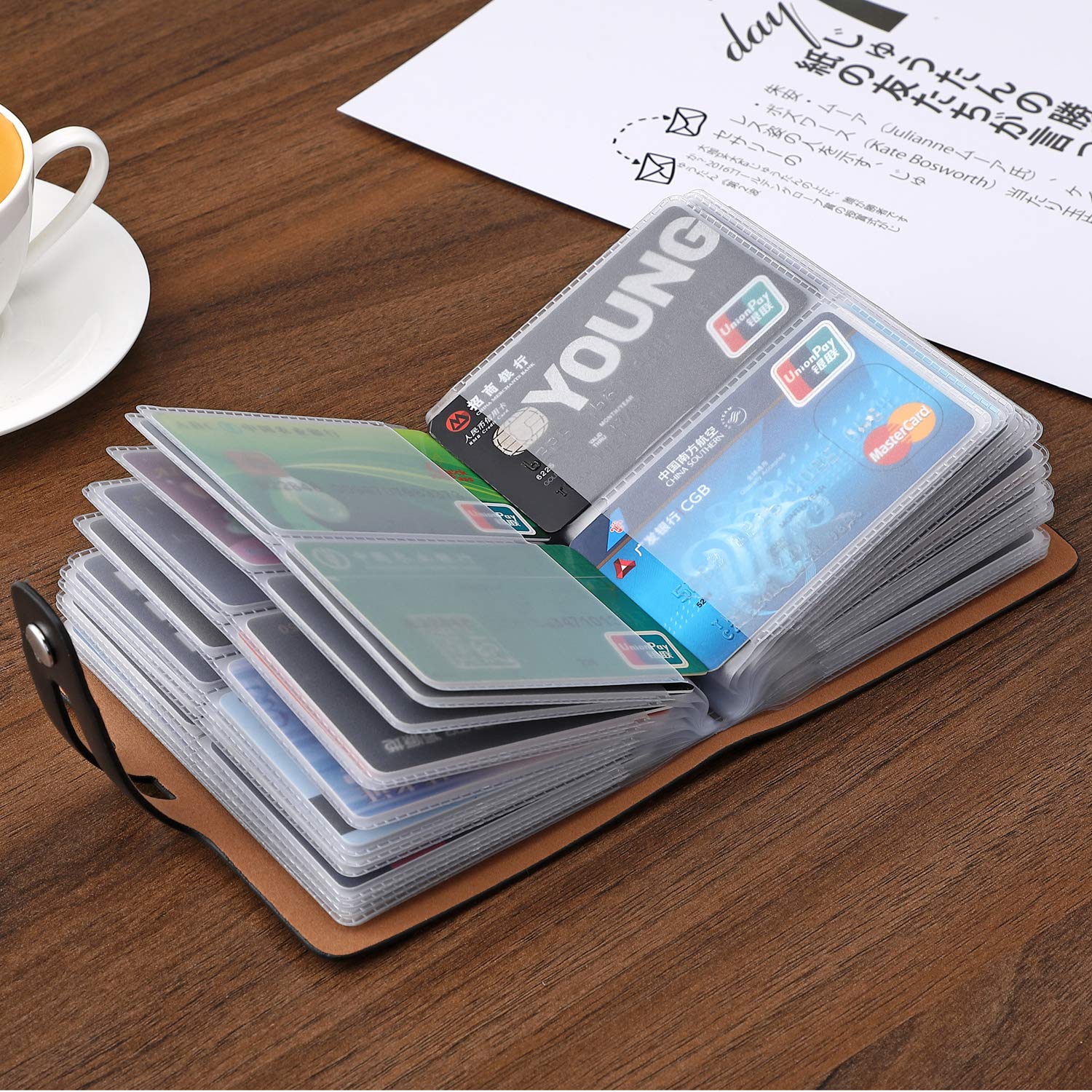 RFID Blocking Leather Credit Card Holder & Business Card Organizer - 60 Card Capacity, Slim Wallet for Men & Women (Red) - Perfect for Travel, Business & Everyday Use