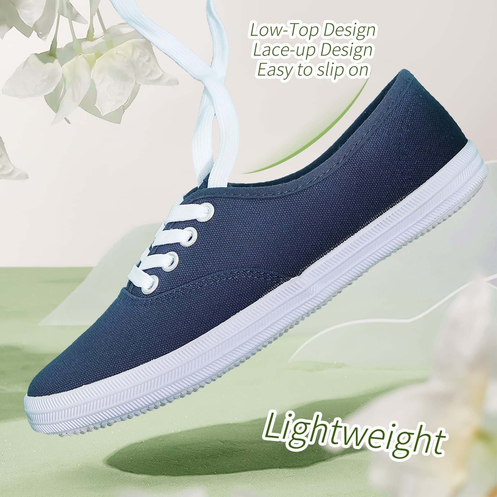TUOPIN Women's White Canvas Sneakers - Low Top Lace-Up Casual Shoes for Women | Lightweight Breathable Tennis Shoes | Perfect for Walking, Workout & Everyday Wear